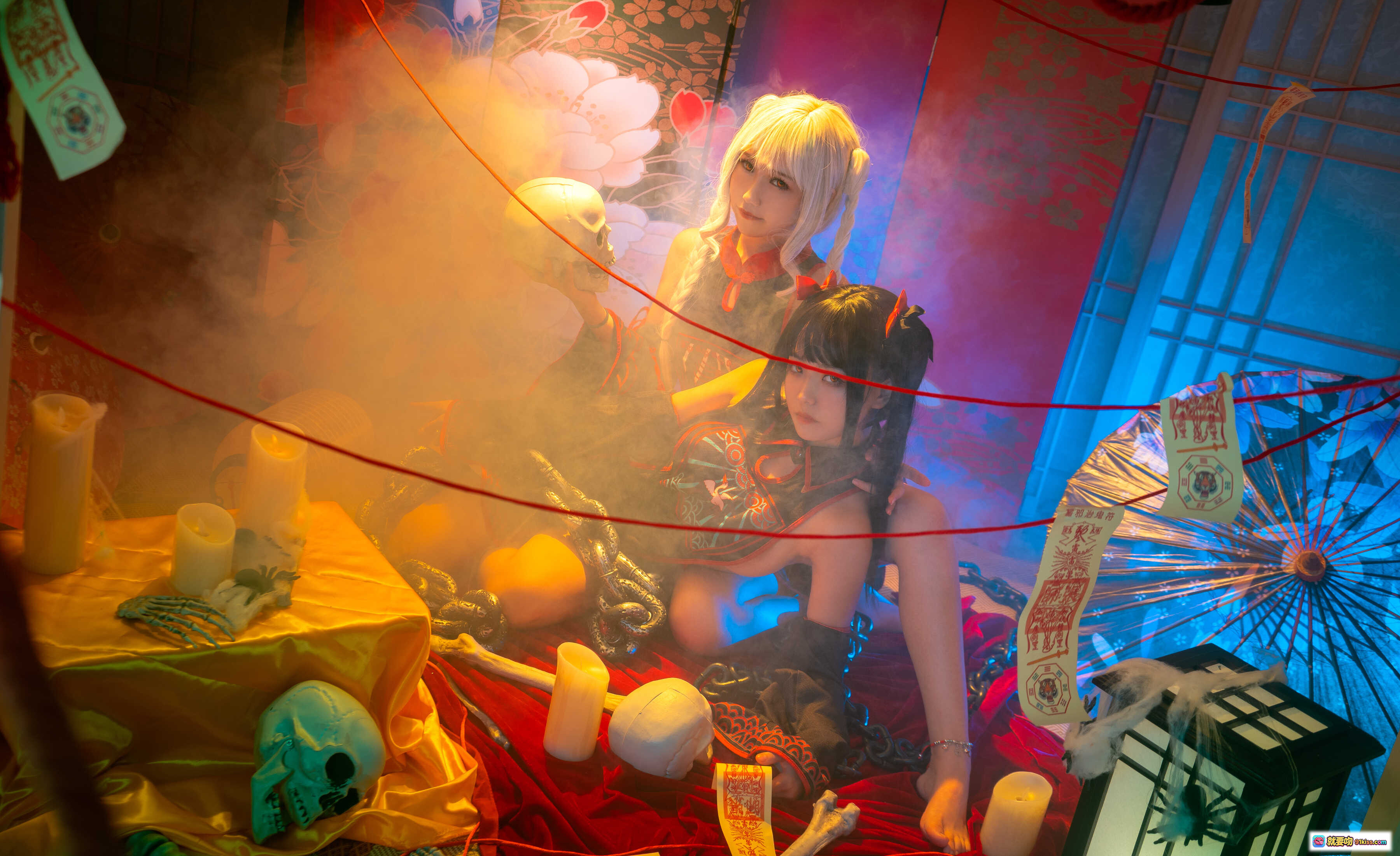 图片[4] - lovely呆玄NO.011双人僵尸Cosplay写真｜暗黑系少女+骷髅道具+烟雾氛围+和风背景+精致妆造+33P高清图集 - 就要吻