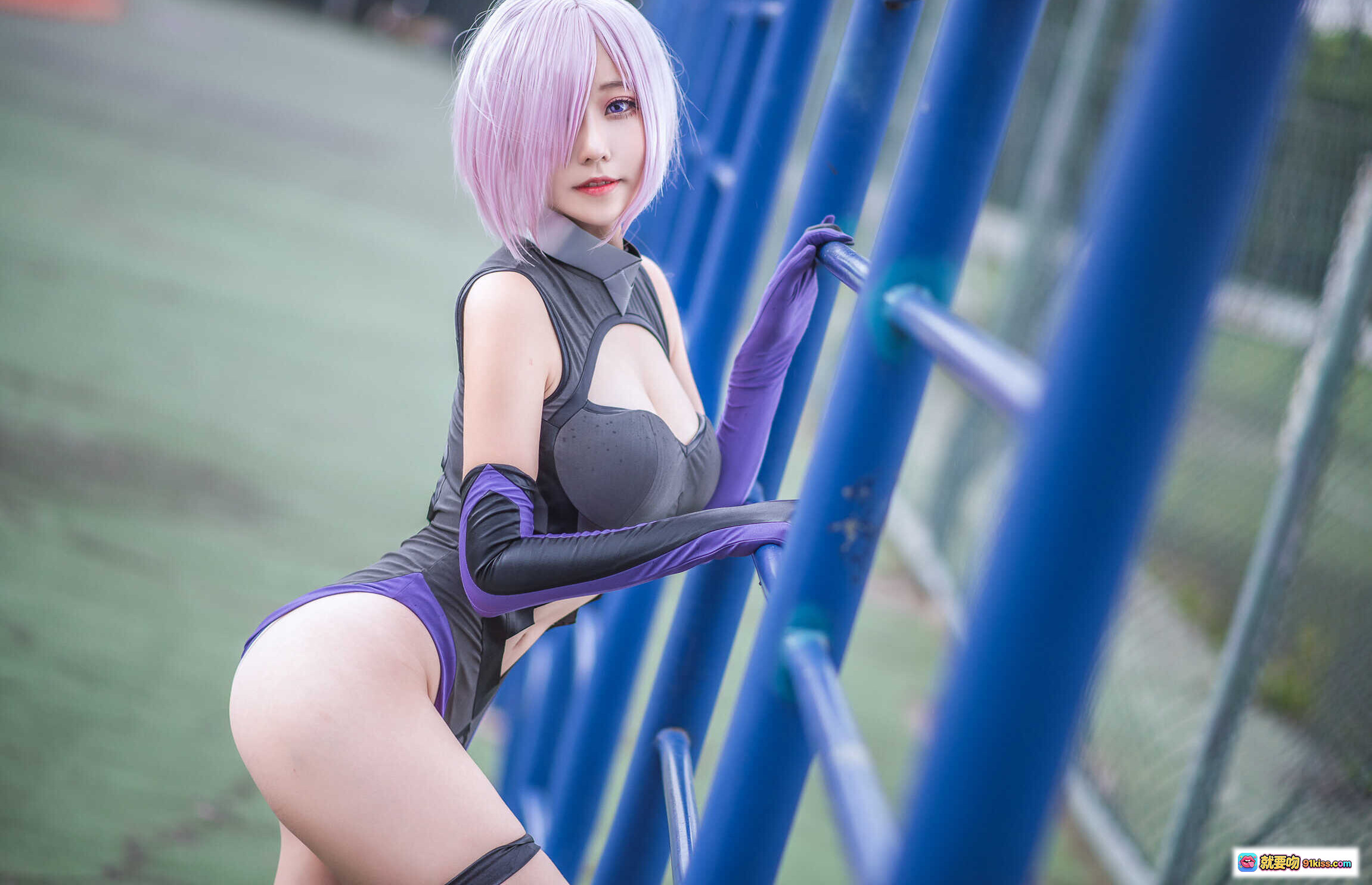 图片[7] - 玛修个人训练Cosplay写真｜粉发少女黑紫战衣户外健身姿势17P高清图集 - 就要吻