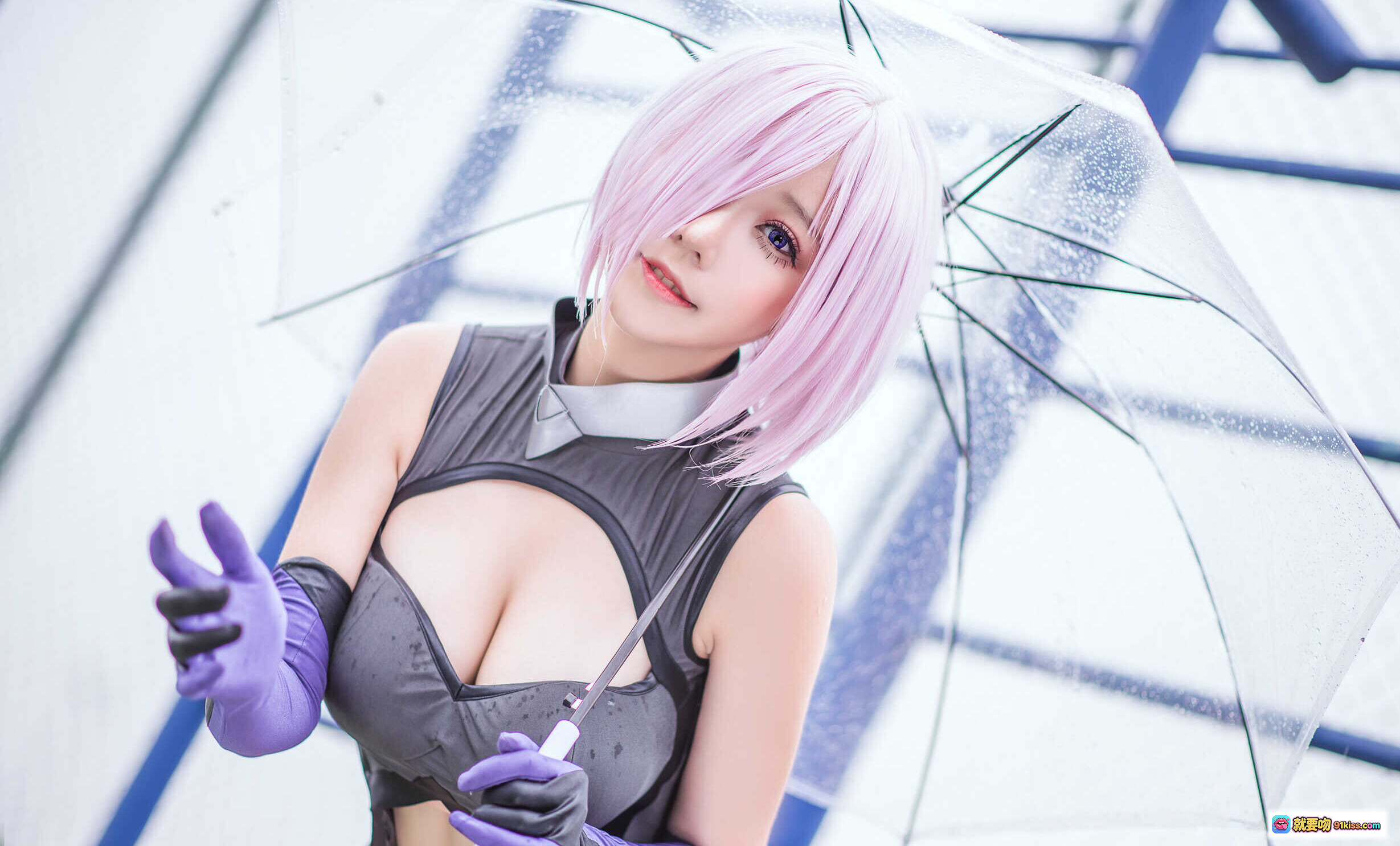 图片[3] - 玛修个人训练Cosplay写真｜粉发少女黑紫战衣户外健身姿势17P高清图集 - 就要吻