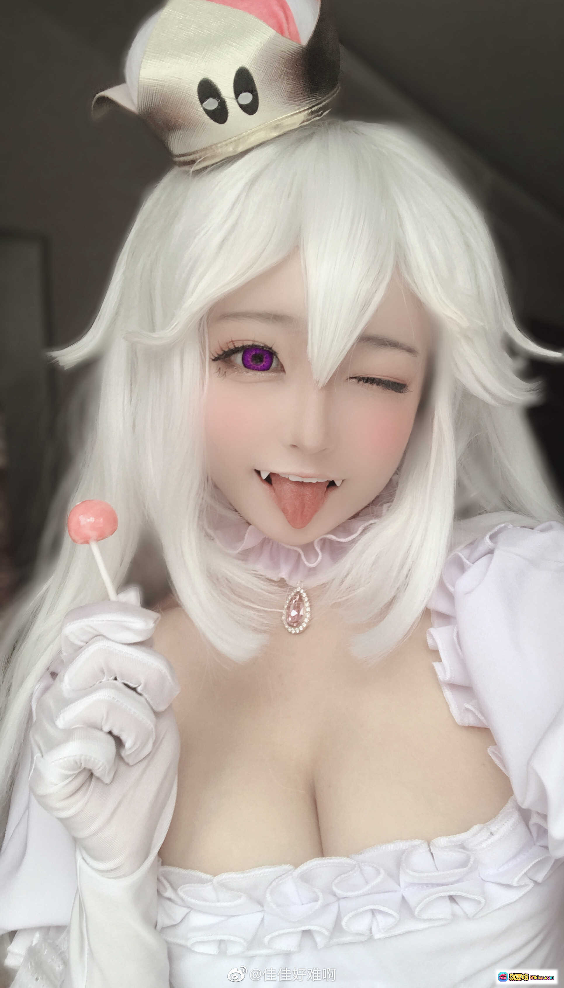 图片[10] - 佳佳好难啊VOL.30幽灵姬cosplay 白发紫瞳女仆装 甜美 wink 萝莉风 搞怪表情 粉色蕾丝裙 手套配饰 二次元角色扮演 - 就要吻