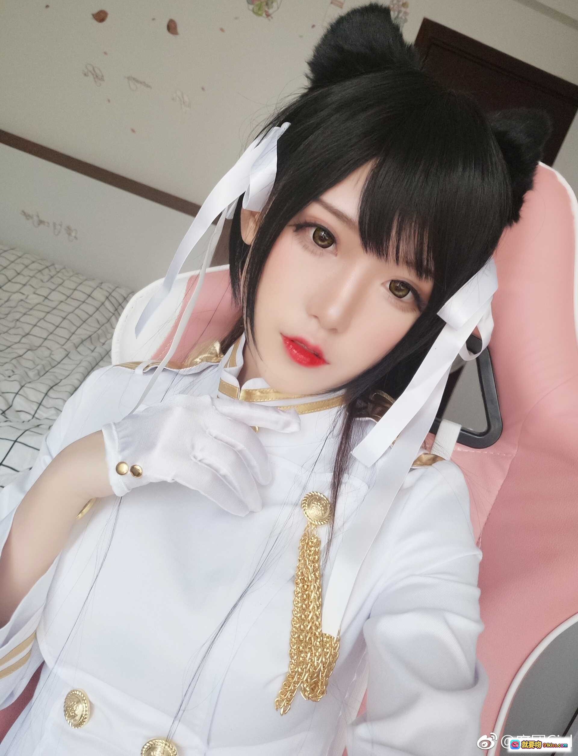 图片[3] - 腐团儿cos碧蓝航线角色，黑发猫耳水手服造型，温柔眼神直视镜头，甜美可爱风格写真 - 就要吻