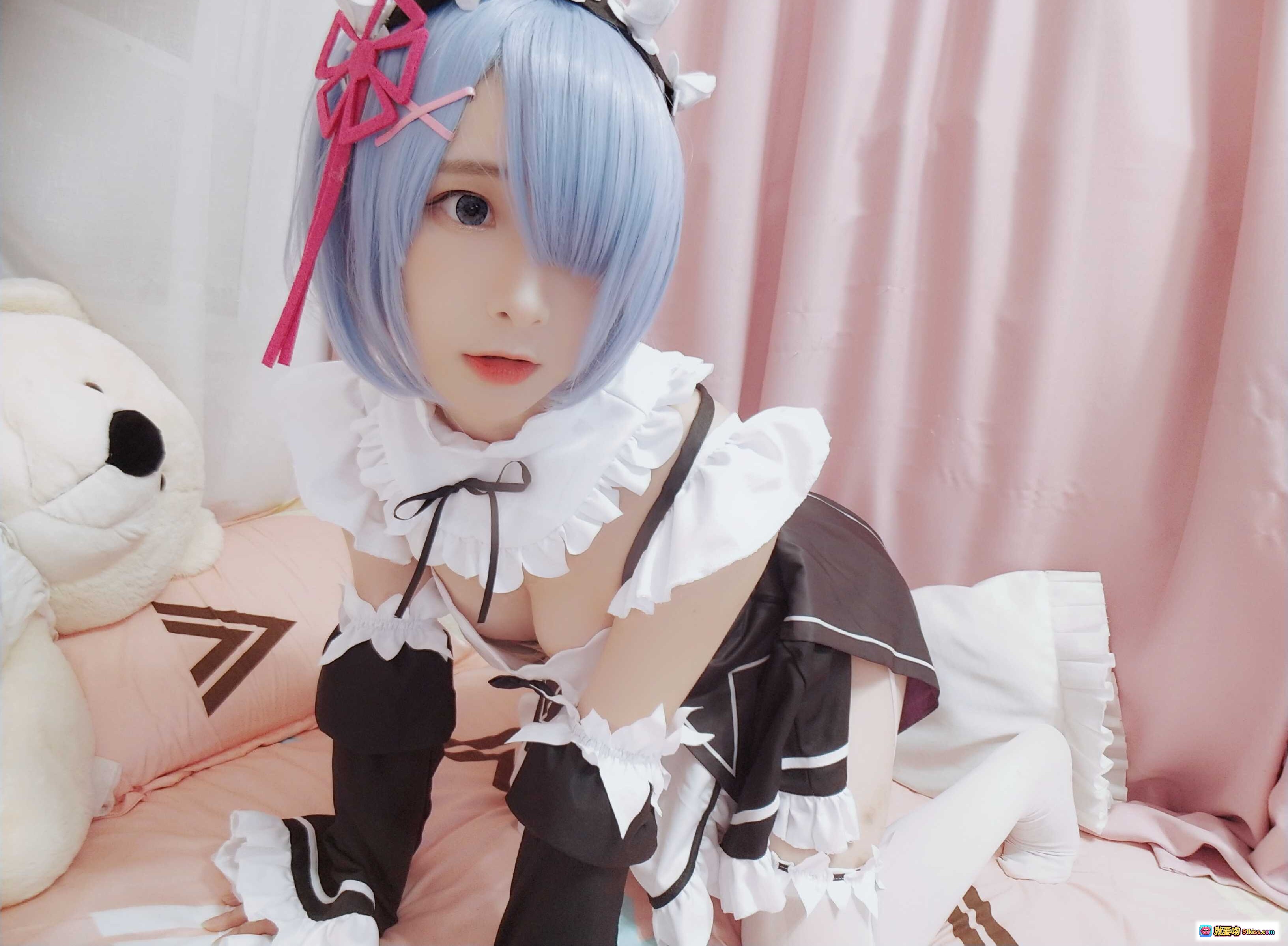 图片[8] - 古川NO.014蕾姆女仆cos写真 | 蓝发少女白丝黑袜 | 粉色床榻萌系美图 | 33P高清图集 - 就要吻