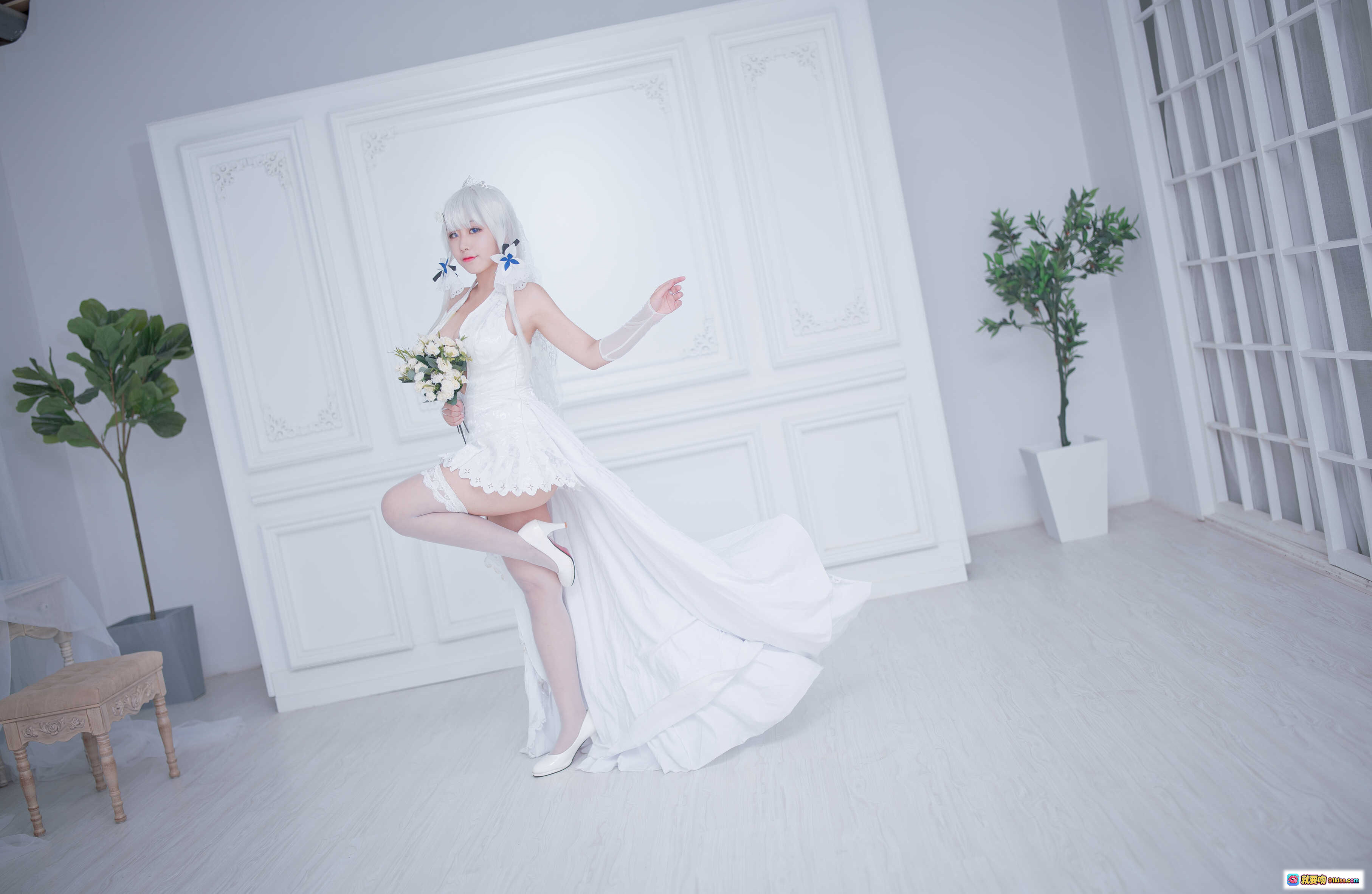 图片[6] - 穆零Mu0 NO.42 光辉婚纱写真 43P高清美图 白发蓝蝶少女 白色蕾丝礼服 床上优雅坐姿 甜美性感风格 无视频纯图集 - 就要吻