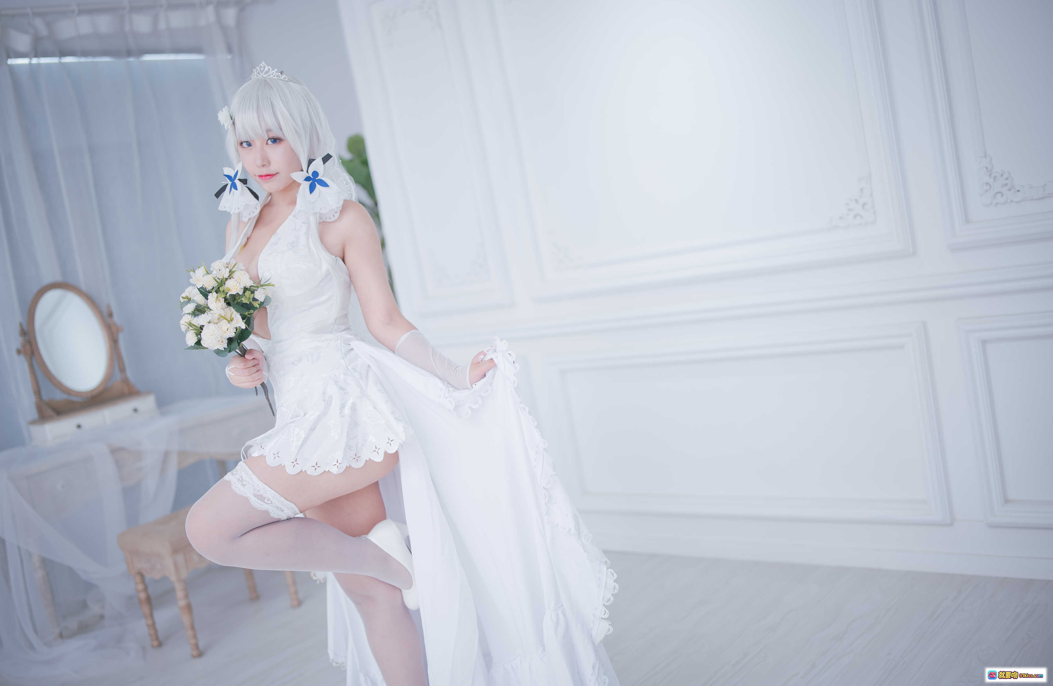图片[10] - 穆零Mu0 NO.42 光辉婚纱写真 43P高清美图 白发蓝蝶少女 白色蕾丝礼服 床上优雅坐姿 甜美性感风格 无视频纯图集 - 就要吻