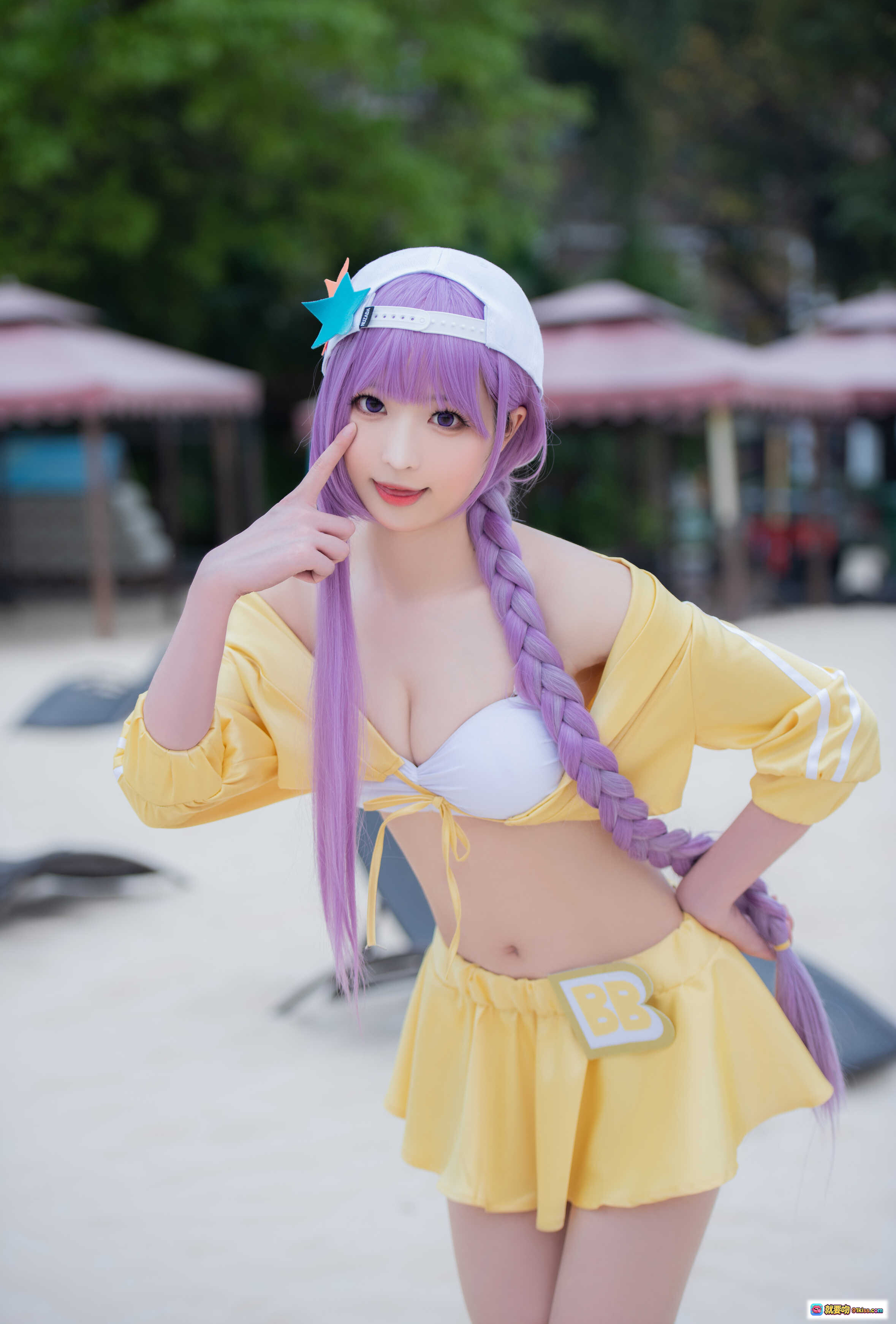 图片[6] - 南宫NO.002 BB紫发双马尾cosplay沙滩写真 黄色露脐上衣短裙 白色高筒靴 清新夏日风格 - 就要吻