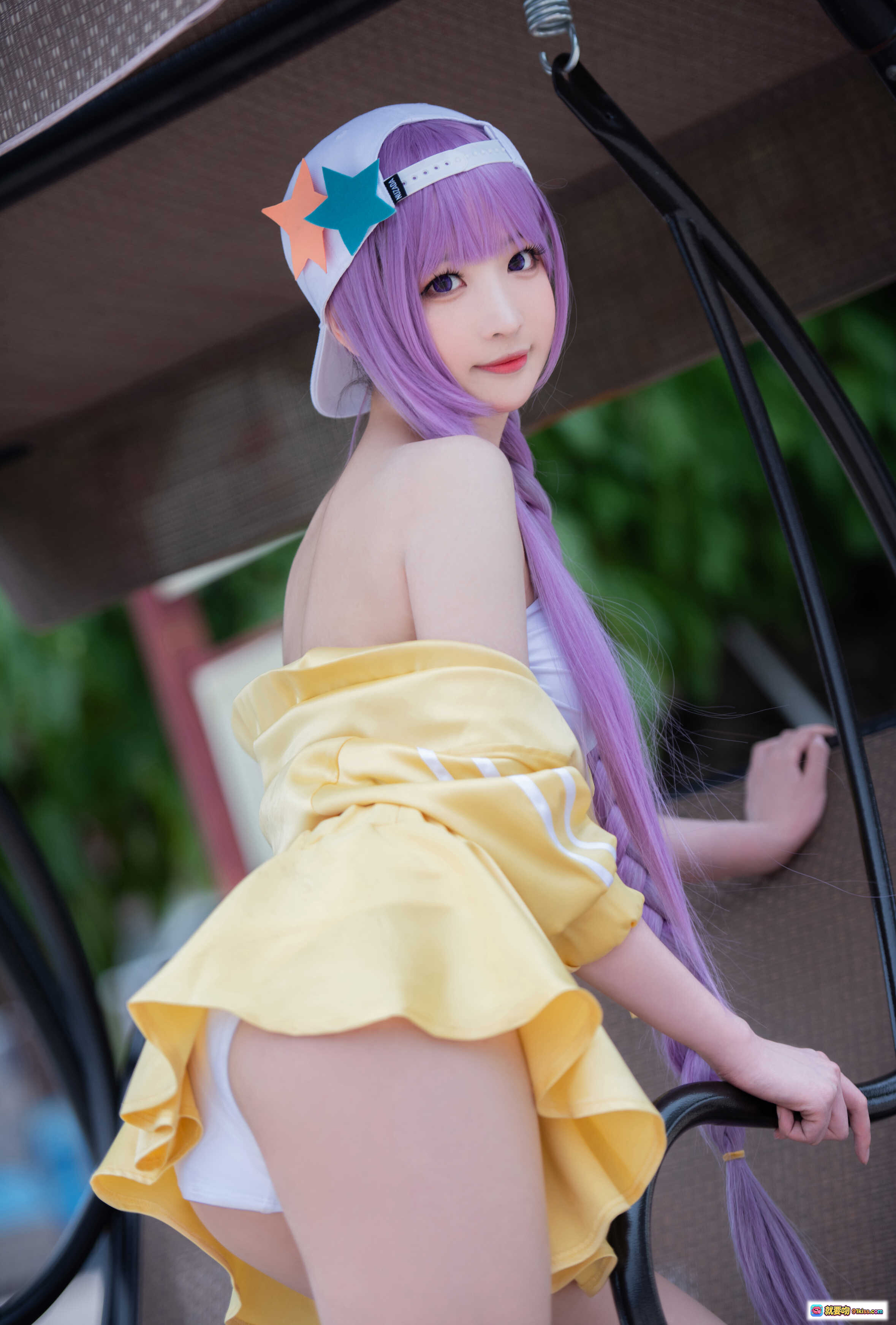 图片[4] - 南宫NO.002 BB紫发双马尾cosplay沙滩写真 黄色露脐上衣短裙 白色高筒靴 清新夏日风格 - 就要吻