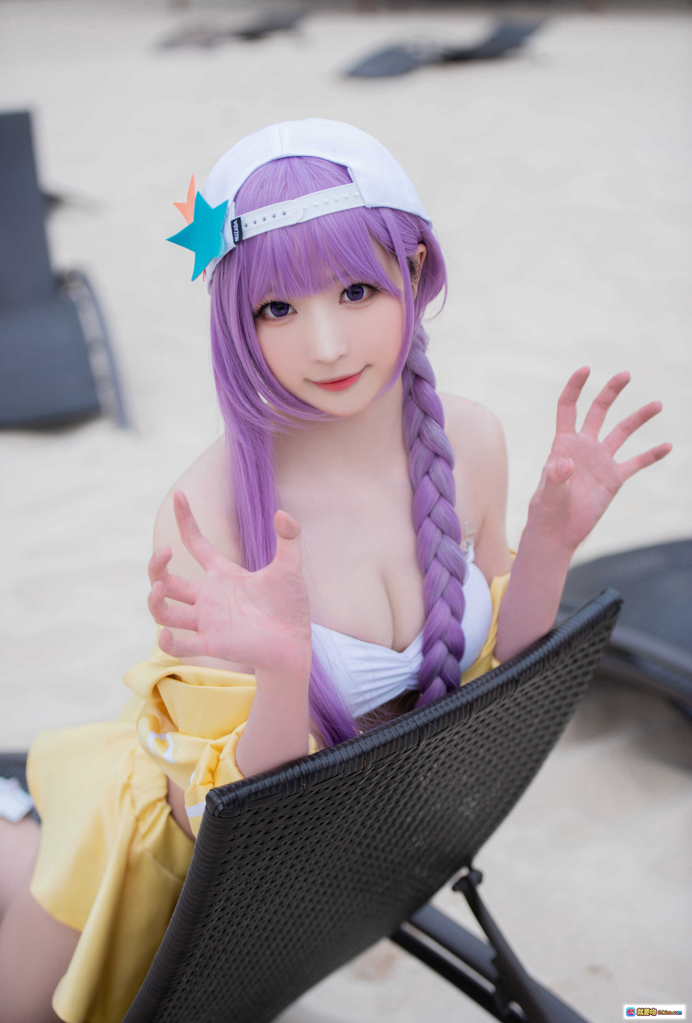图片[7] - 南宫NO.002 BB紫发双马尾cosplay沙滩写真 黄色露脐上衣短裙 白色高筒靴 清新夏日风格 - 就要吻