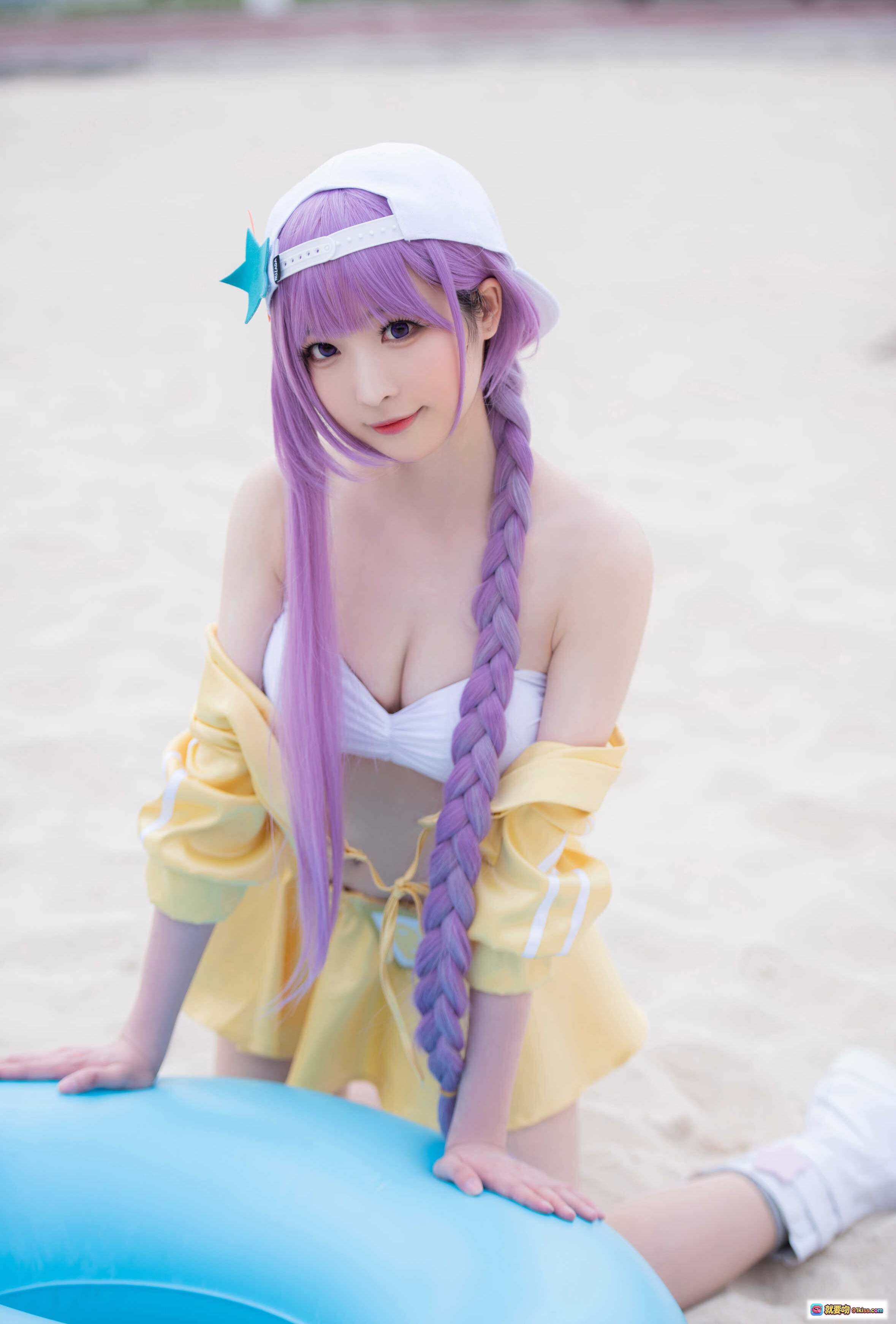 图片[5] - 南宫NO.002 BB紫发双马尾cosplay沙滩写真 黄色露脐上衣短裙 白色高筒靴 清新夏日风格 - 就要吻