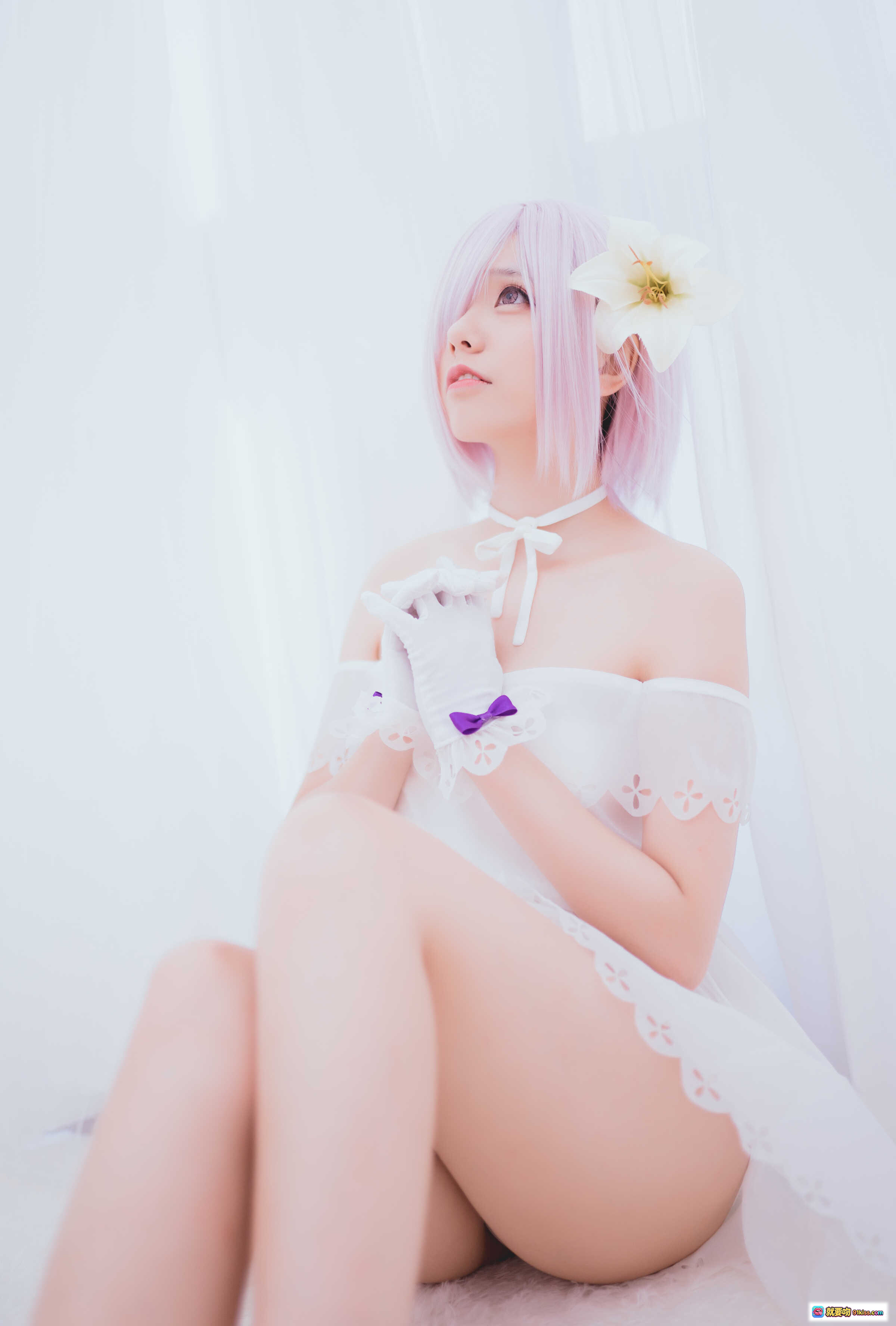 图片[8] - 小野妹子w NO.030 玛修A Cosplay写真 白色蕾丝内衣+紫色格子衬衫 粉发少女甜美性感私房照 44P高清图集 - 就要吻