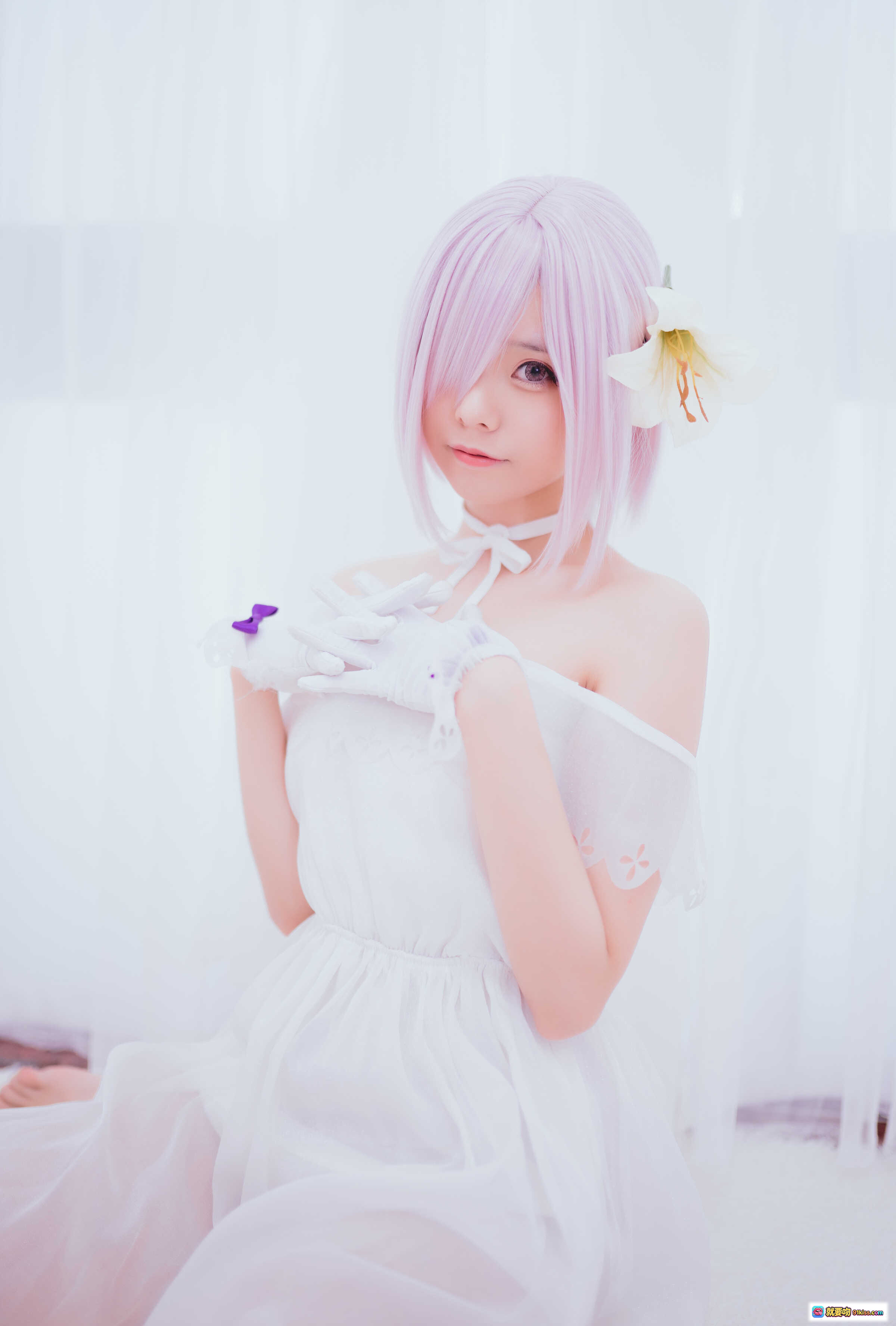 图片[3] - 小野妹子w NO.030 玛修A Cosplay写真 白色蕾丝内衣+紫色格子衬衫 粉发少女甜美性感私房照 44P高清图集 - 就要吻