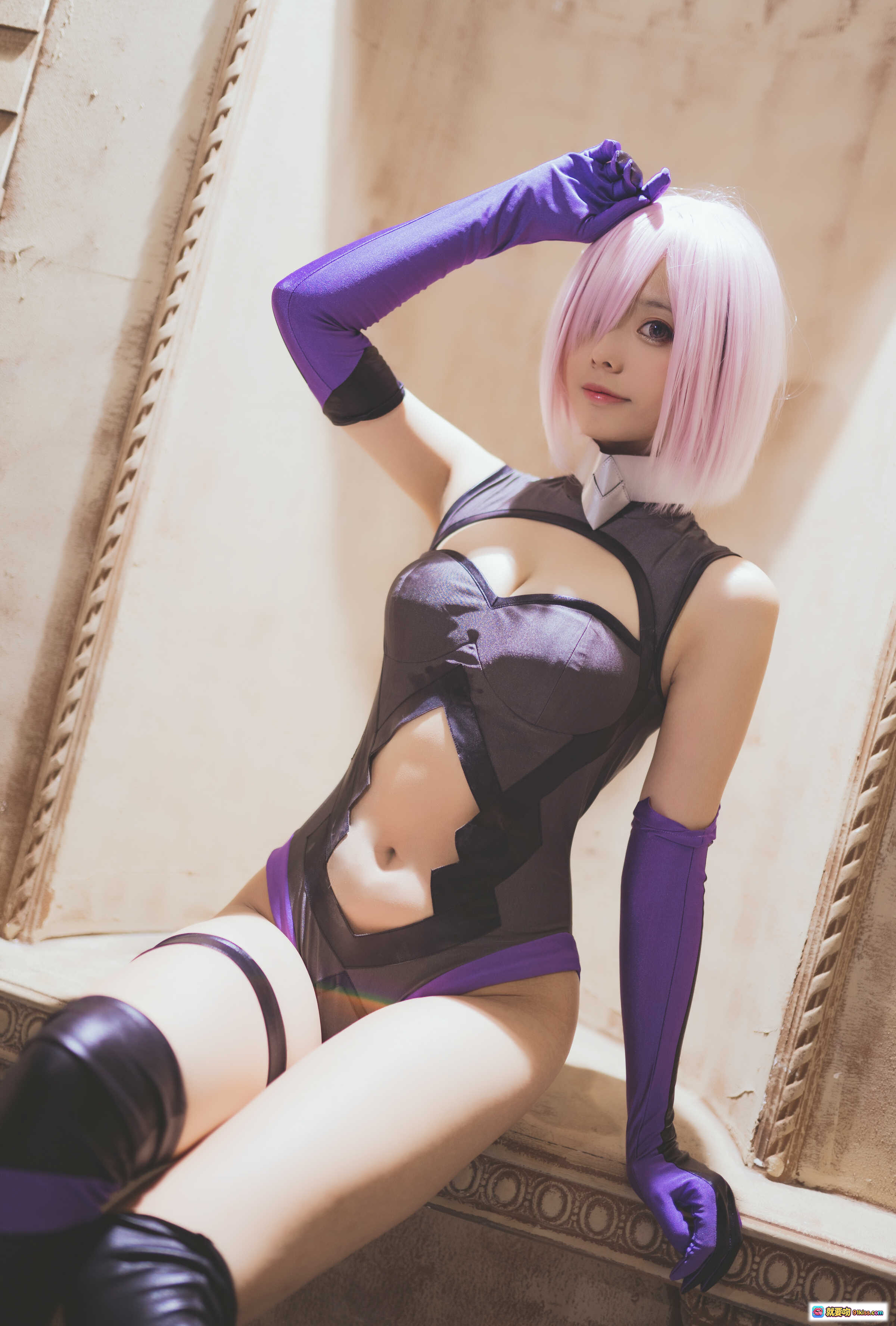 图片[7] - 小野妹子w NO.030 玛修A Cosplay写真 白色蕾丝内衣+紫色格子衬衫 粉发少女甜美性感私房照 44P高清图集 - 就要吻