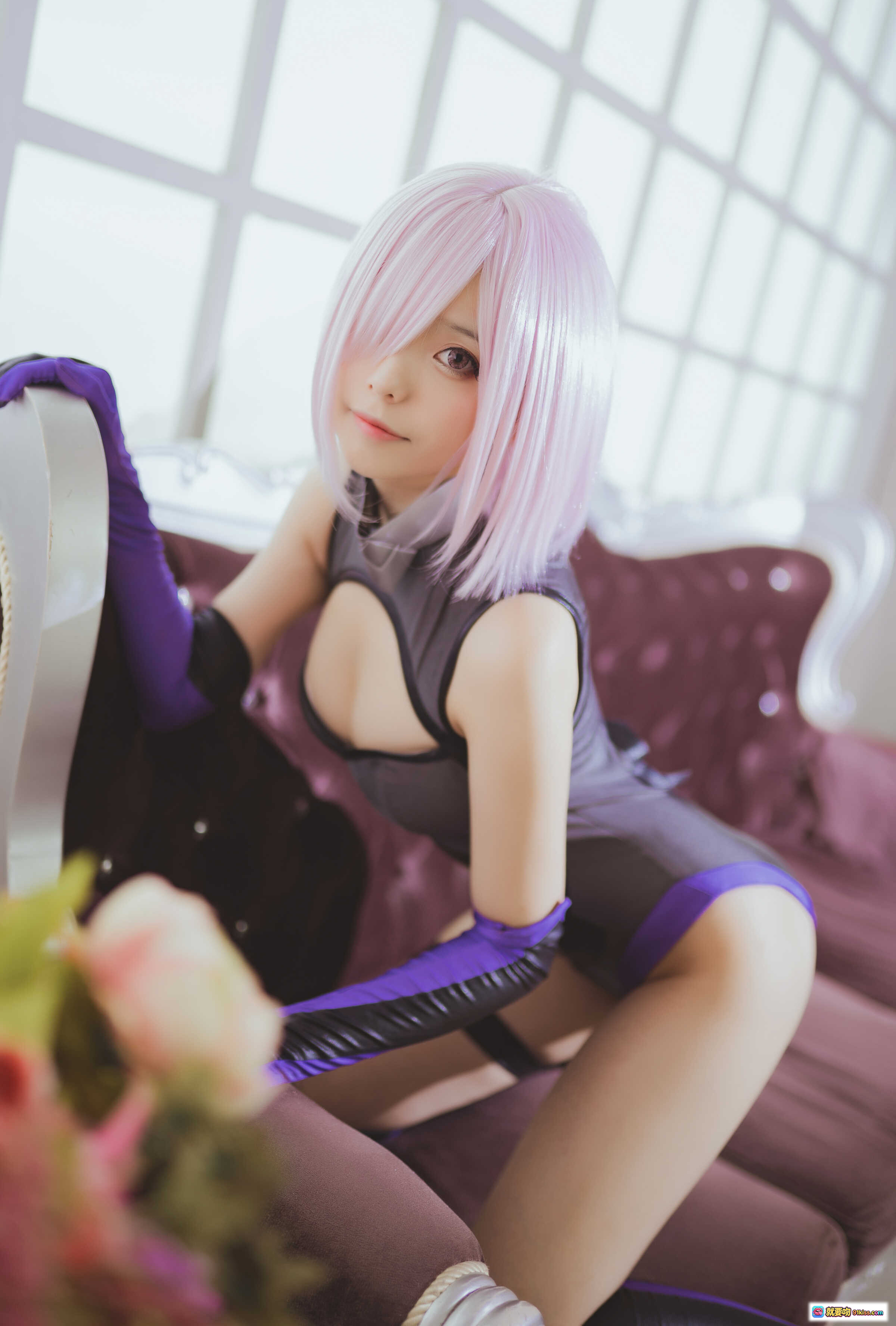 图片[6] - 小野妹子w NO.030 玛修A Cosplay写真 白色蕾丝内衣+紫色格子衬衫 粉发少女甜美性感私房照 44P高清图集 - 就要吻