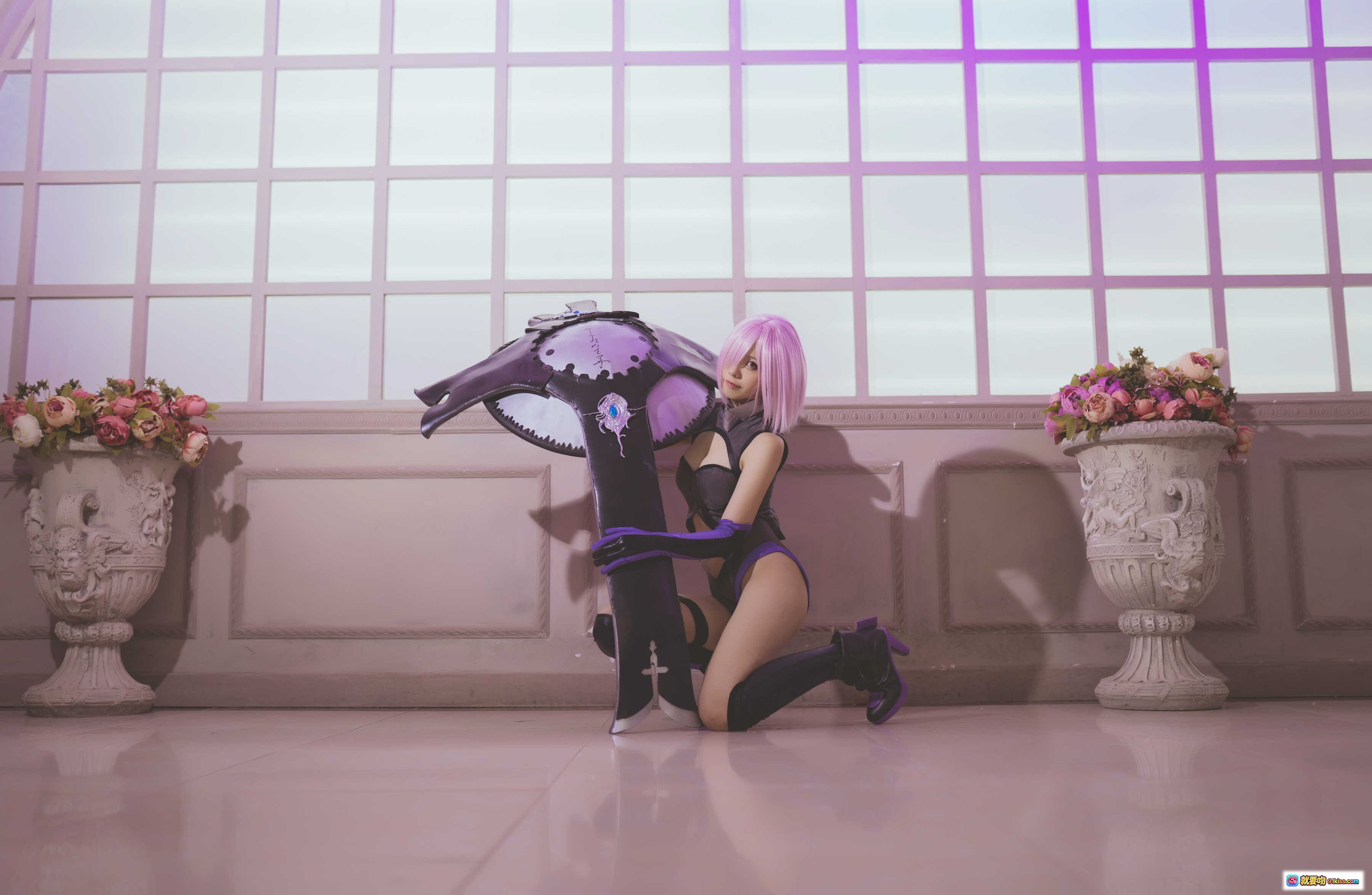 图片[9] - 小野妹子w NO.030 玛修A Cosplay写真 白色蕾丝内衣+紫色格子衬衫 粉发少女甜美性感私房照 44P高清图集 - 就要吻