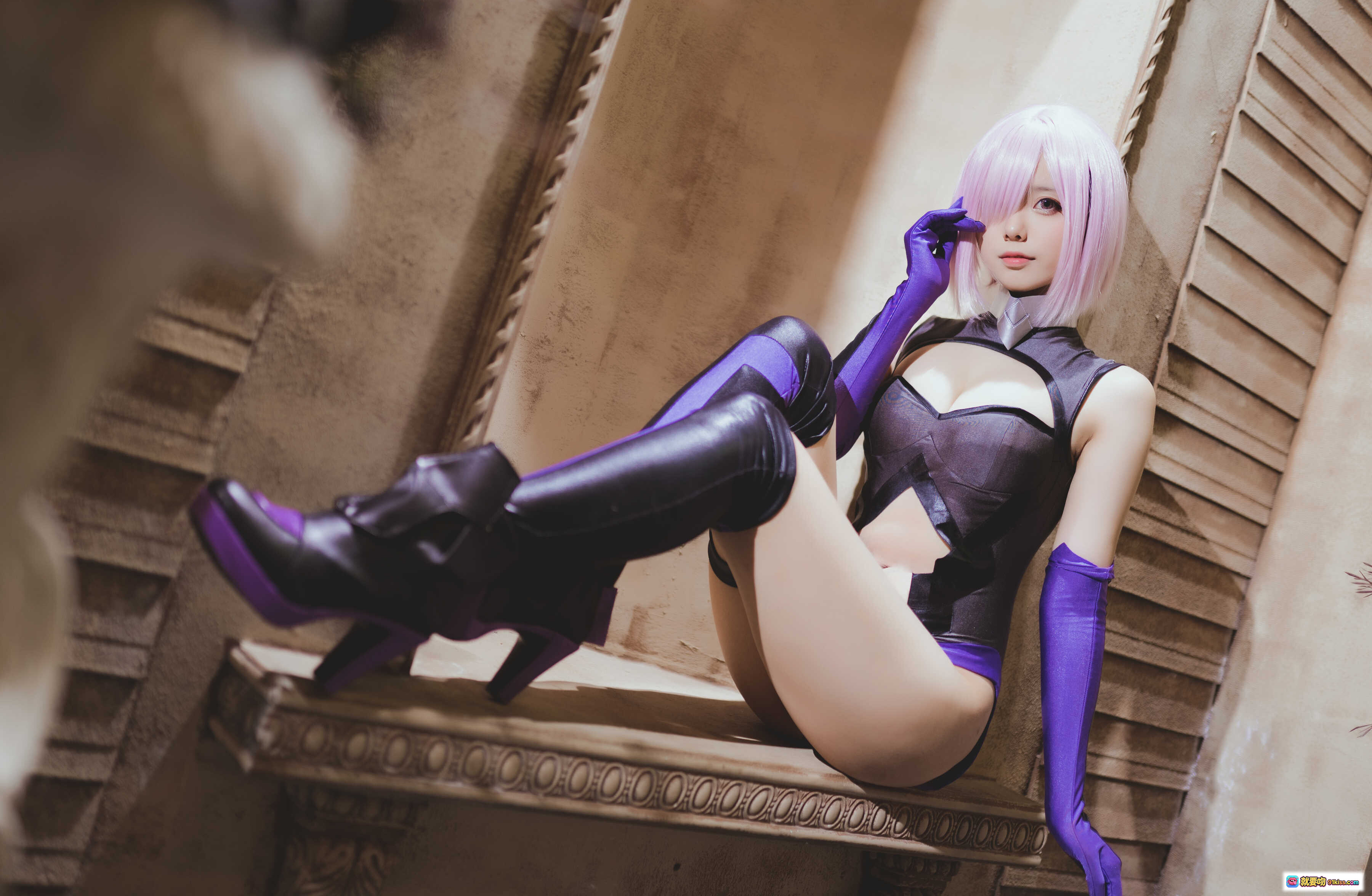 图片[5] - 小野妹子w NO.030 玛修A Cosplay写真 白色蕾丝内衣+紫色格子衬衫 粉发少女甜美性感私房照 44P高清图集 - 就要吻