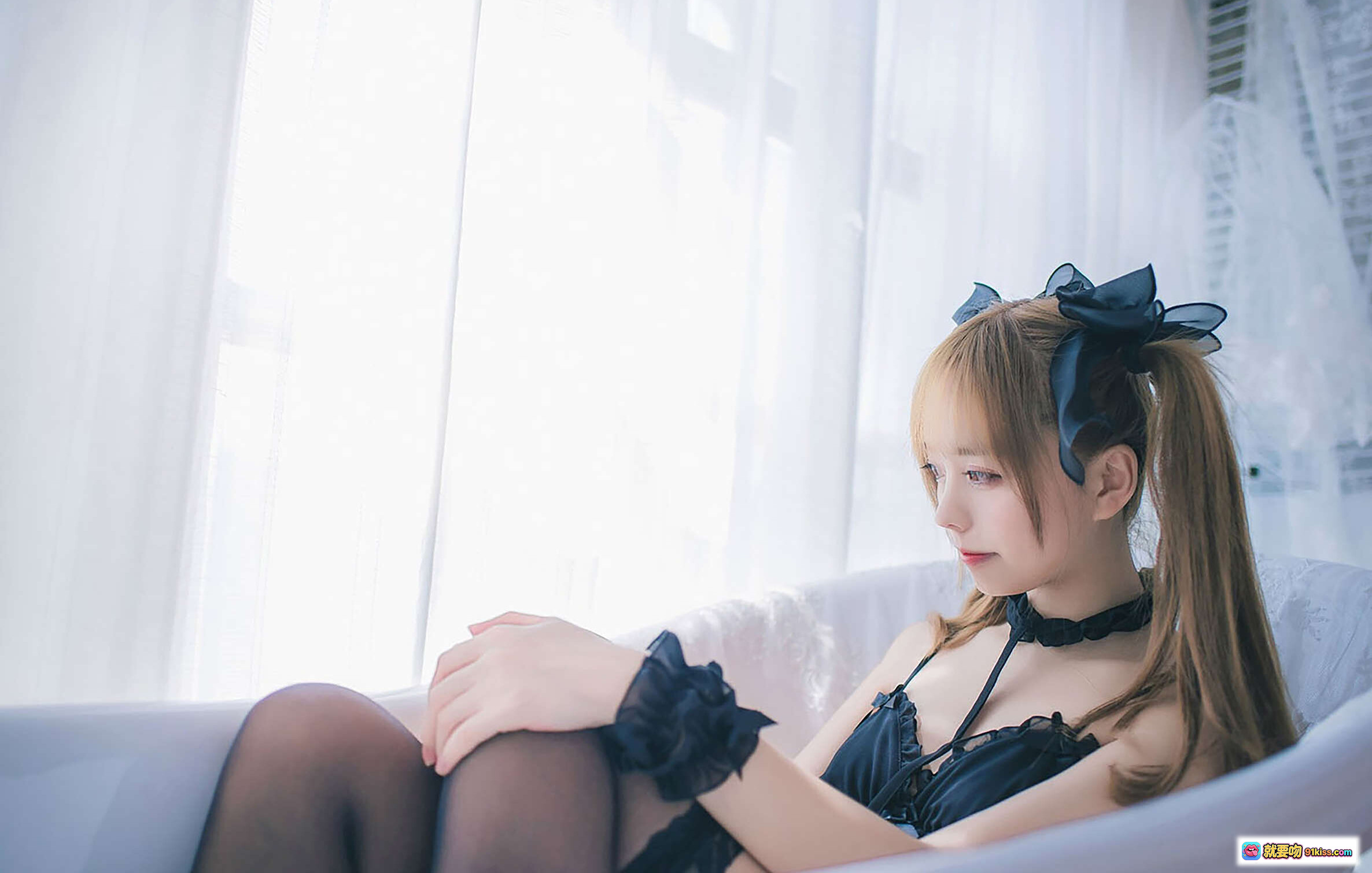 图片[3] - 小野妹子W NO.041私影写真｜黑蕾丝内衣+吊袜带+丝袜美腿｜甜美少女风卧室拍摄｜16P高清图集 - 就要吻