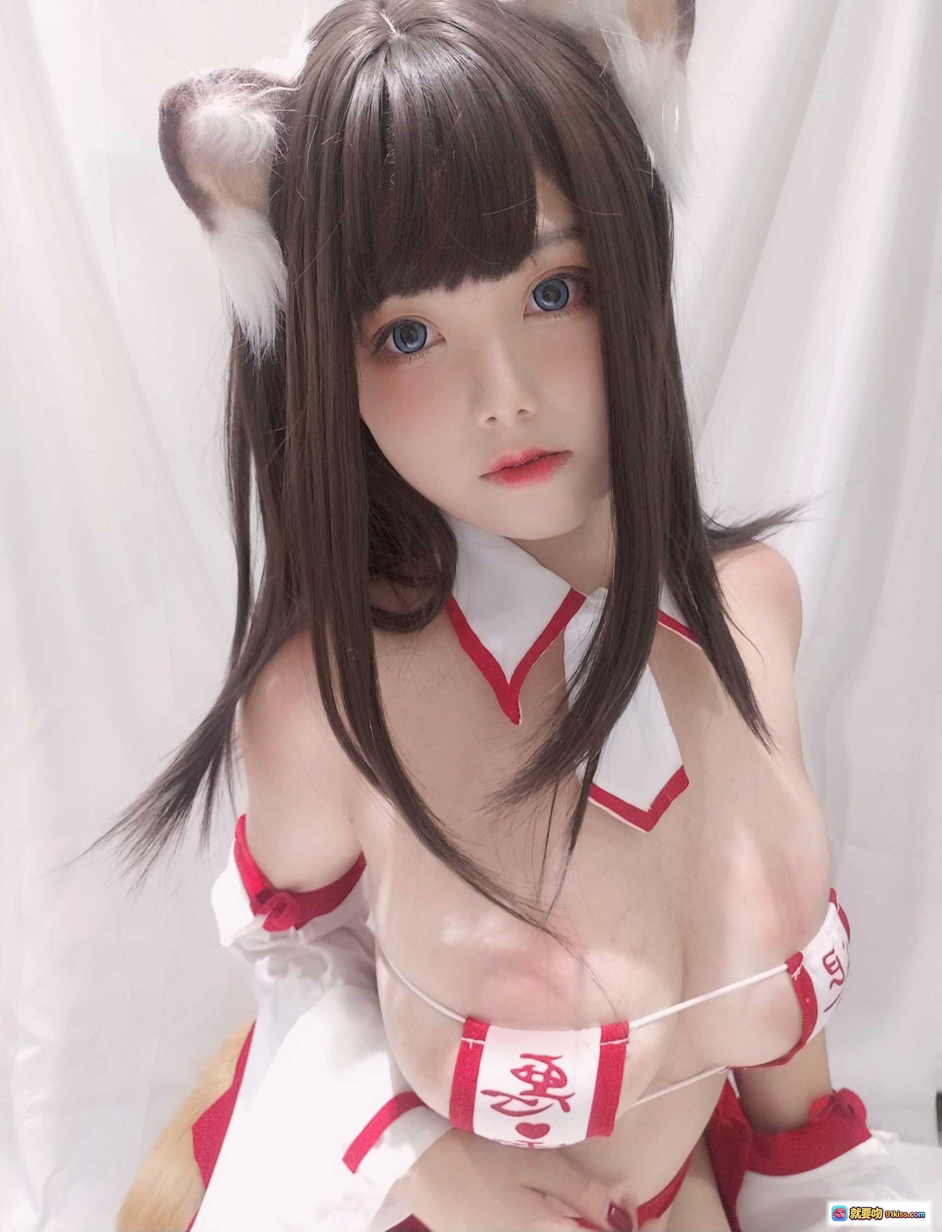 蜜汁猫裘NO.033巫女小狐狸cosplay写真｜猫耳少女｜红白巫女服｜萌系二次元｜高清22P - 就要吻