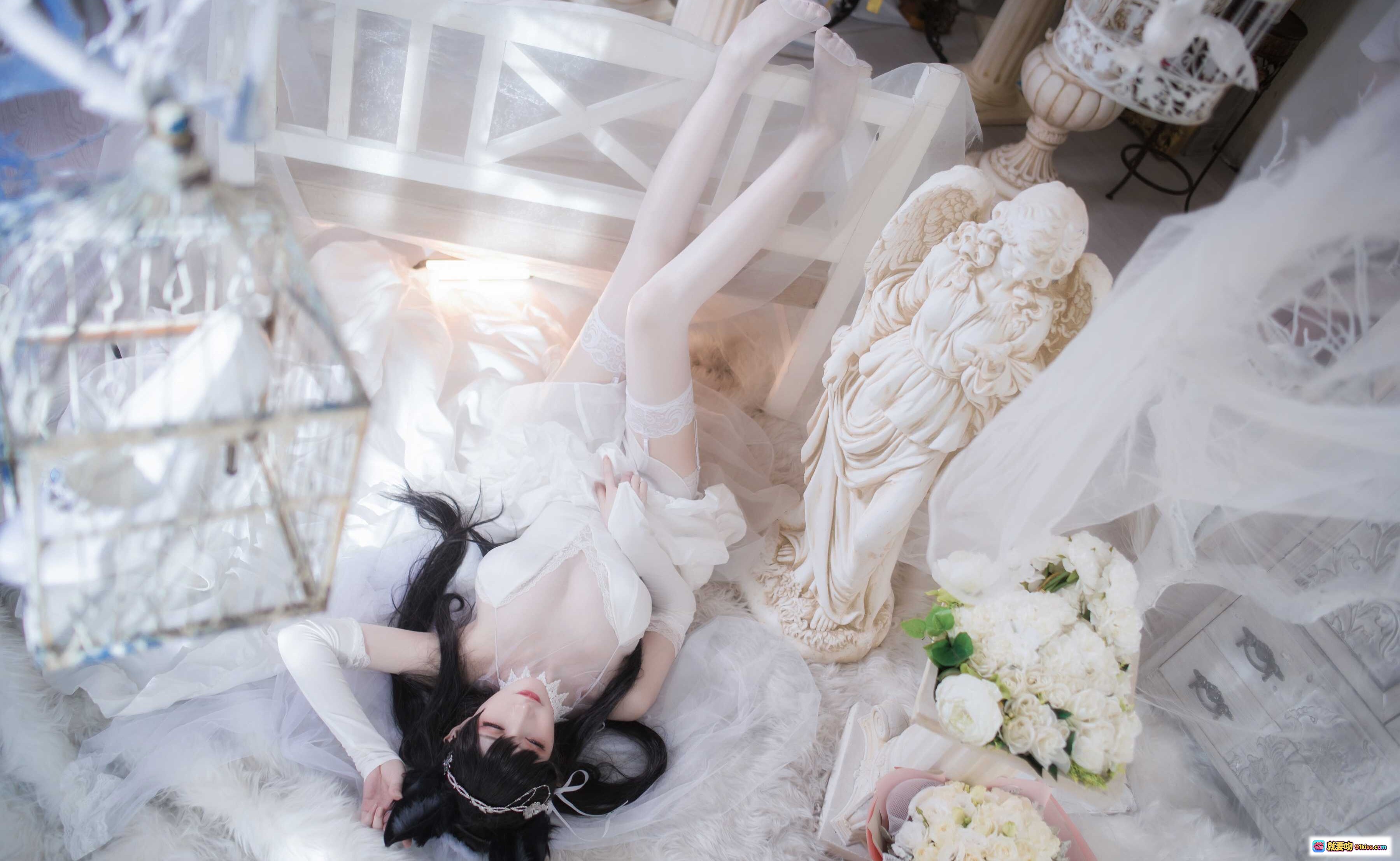 图片[7] - 爱宕犬cosplay写真 | 白色蕾丝礼服+黑猫耳发饰 | 优雅性感少女风 | 13P高清图集 - 就要吻