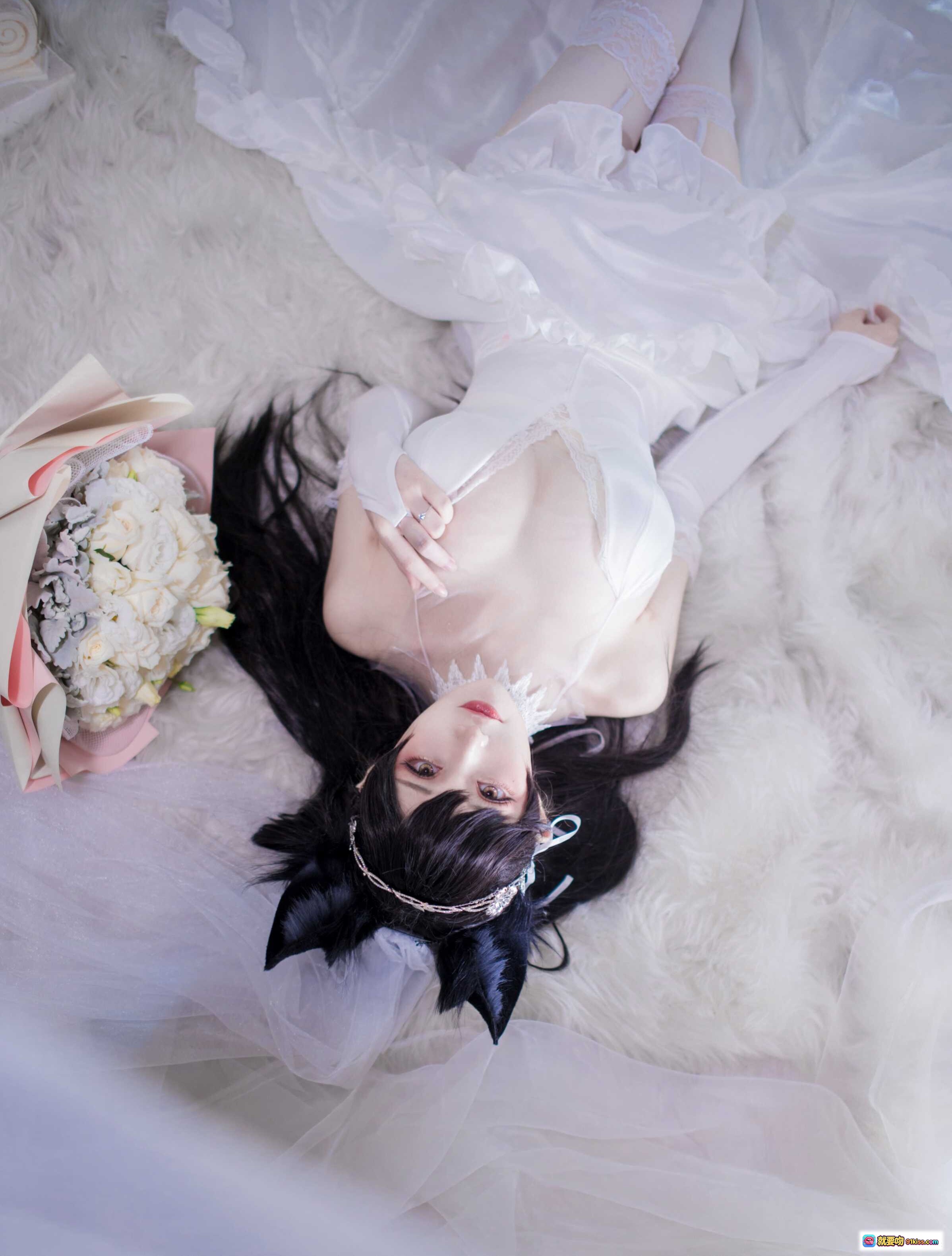 图片[3] - 爱宕犬cosplay写真 | 白色蕾丝礼服+黑猫耳发饰 | 优雅性感少女风 | 13P高清图集 - 就要吻