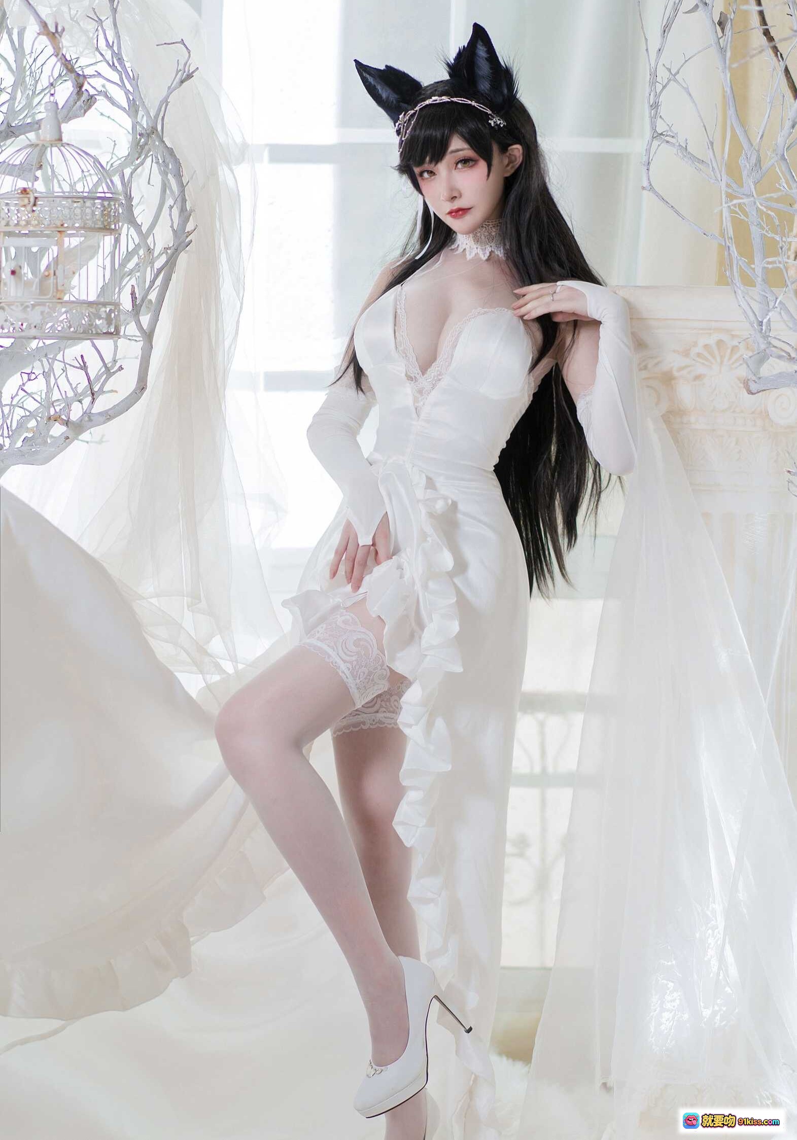 图片[6] - 爱宕犬cosplay写真 | 白色蕾丝礼服+黑猫耳发饰 | 优雅性感少女风 | 13P高清图集 - 就要吻