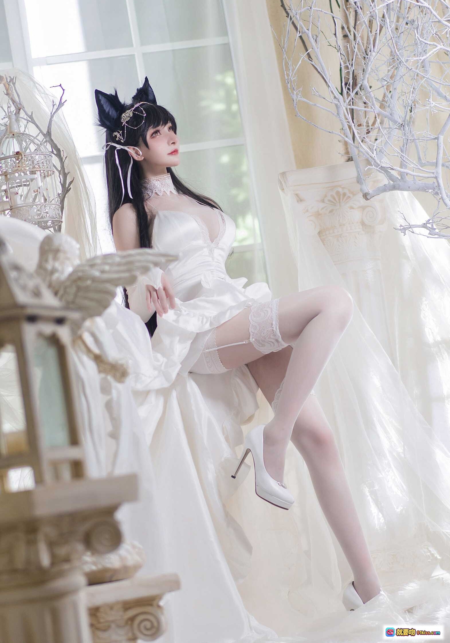 图片[9] - 爱宕犬cosplay写真 | 白色蕾丝礼服+黑猫耳发饰 | 优雅性感少女风 | 13P高清图集 - 就要吻