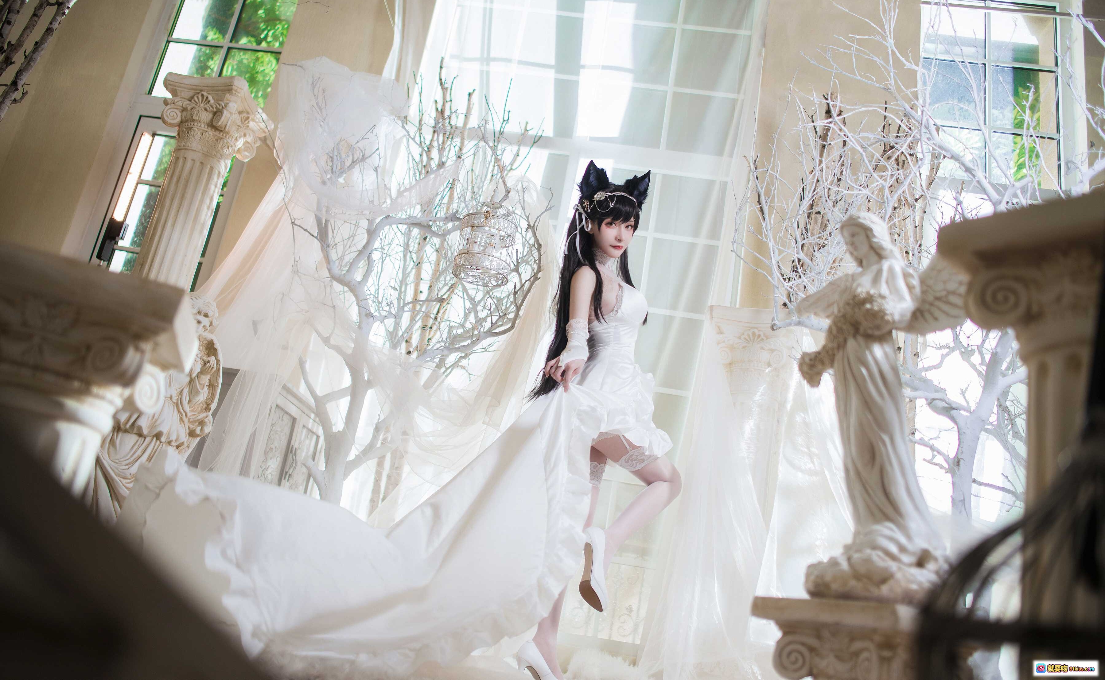 图片[10] - 爱宕犬cosplay写真 | 白色蕾丝礼服+黑猫耳发饰 | 优雅性感少女风 | 13P高清图集 - 就要吻