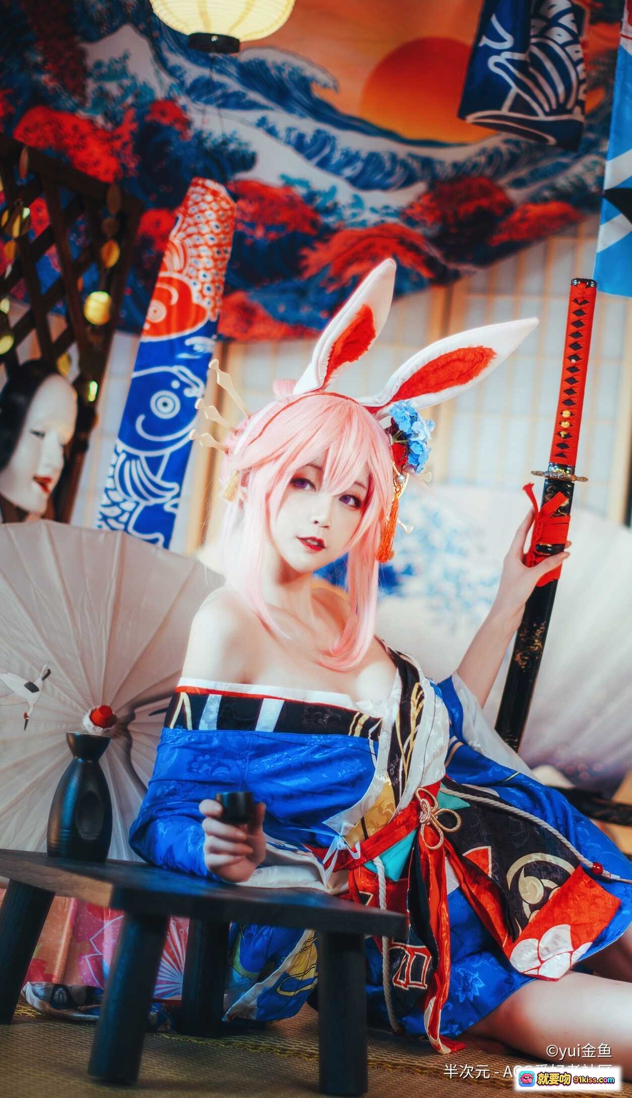 图片[4] - yui金鱼八重樱Cosplay写真 | 粉发兔耳和风造型 | 日式传统服饰美图 | ACG爱好者社区精选NO.024 - 就要吻