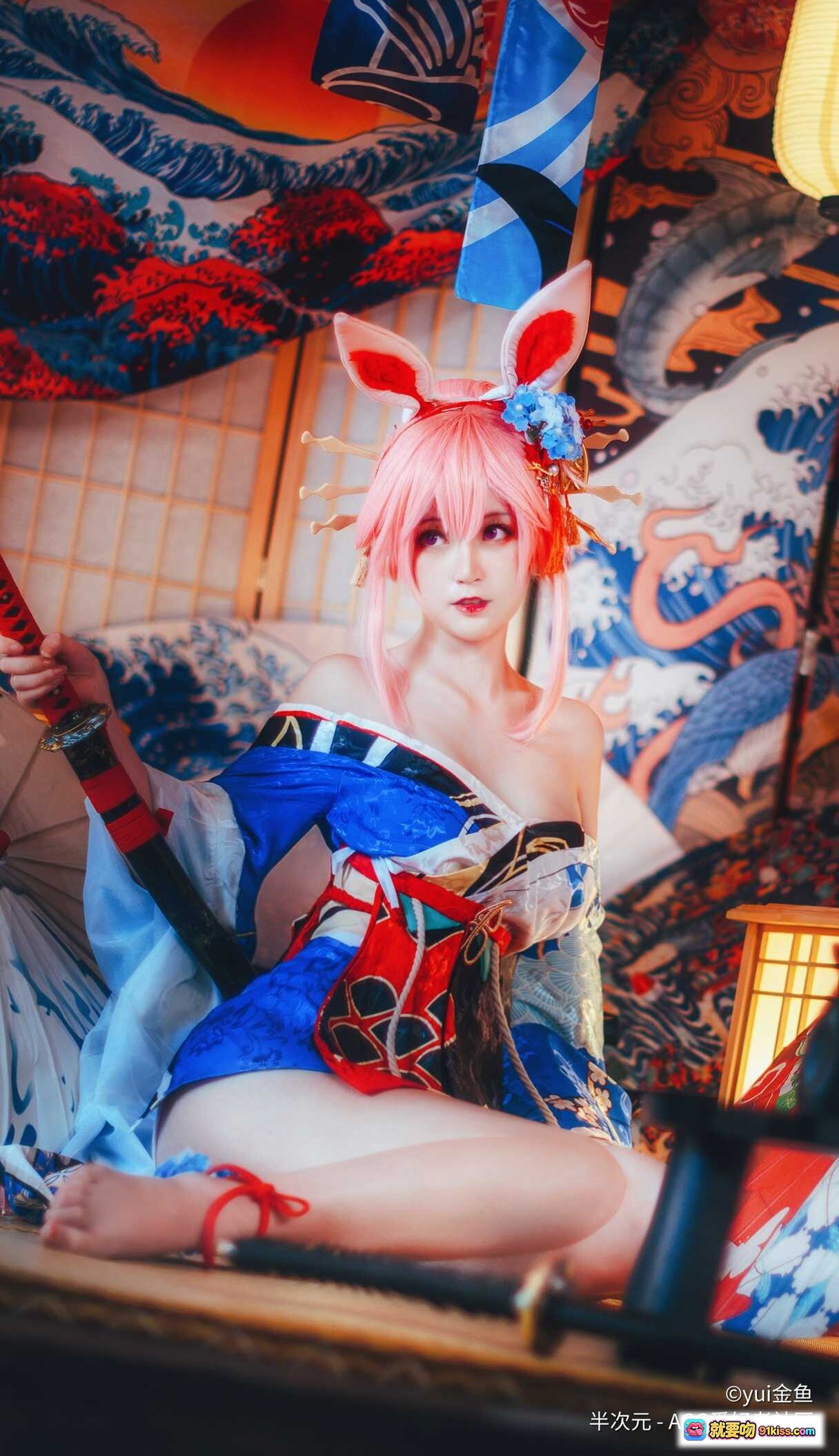图片[8] - yui金鱼八重樱Cosplay写真 | 粉发兔耳和风造型 | 日式传统服饰美图 | ACG爱好者社区精选NO.024 - 就要吻