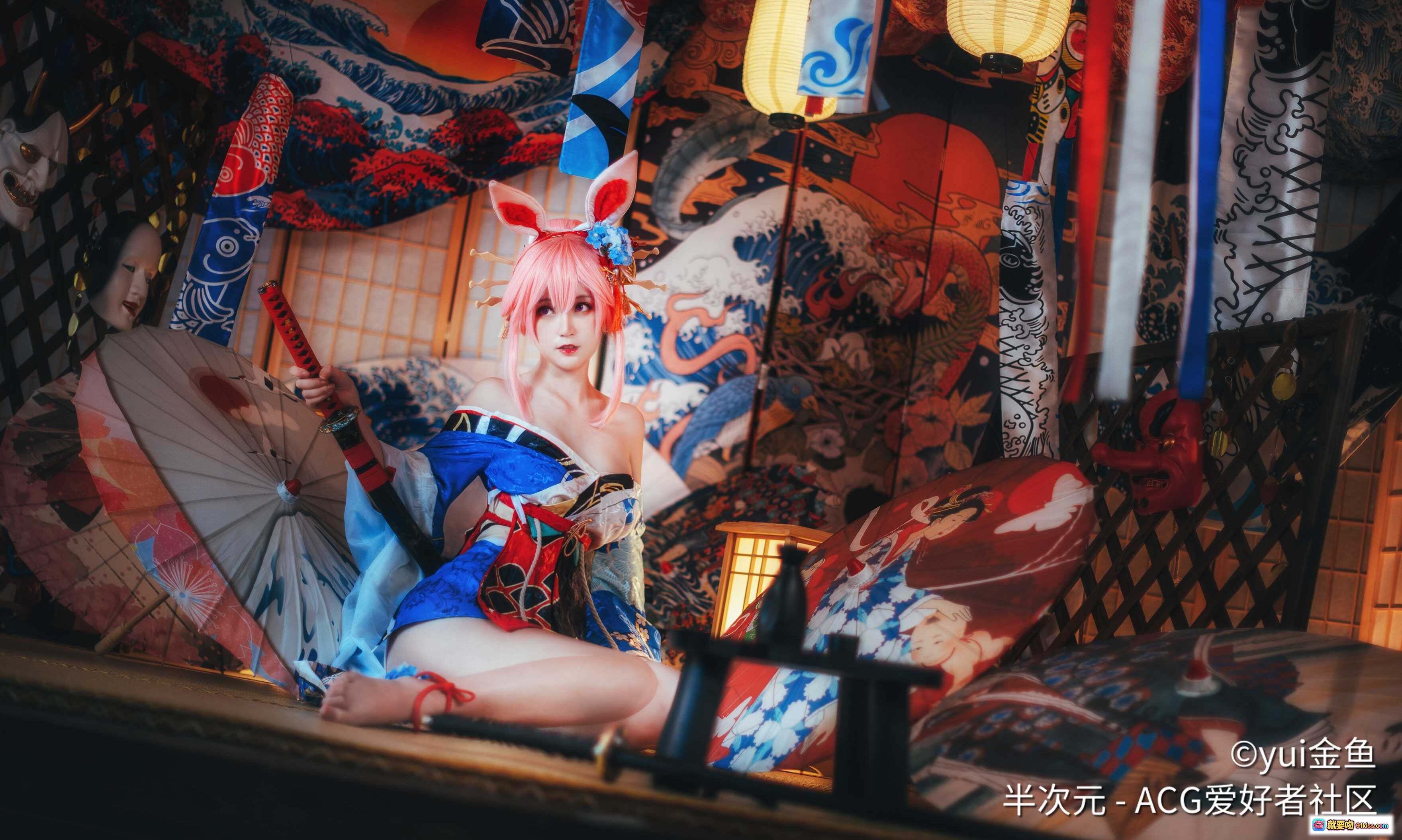 图片[7] - yui金鱼八重樱Cosplay写真 | 粉发兔耳和风造型 | 日式传统服饰美图 | ACG爱好者社区精选NO.024 - 就要吻