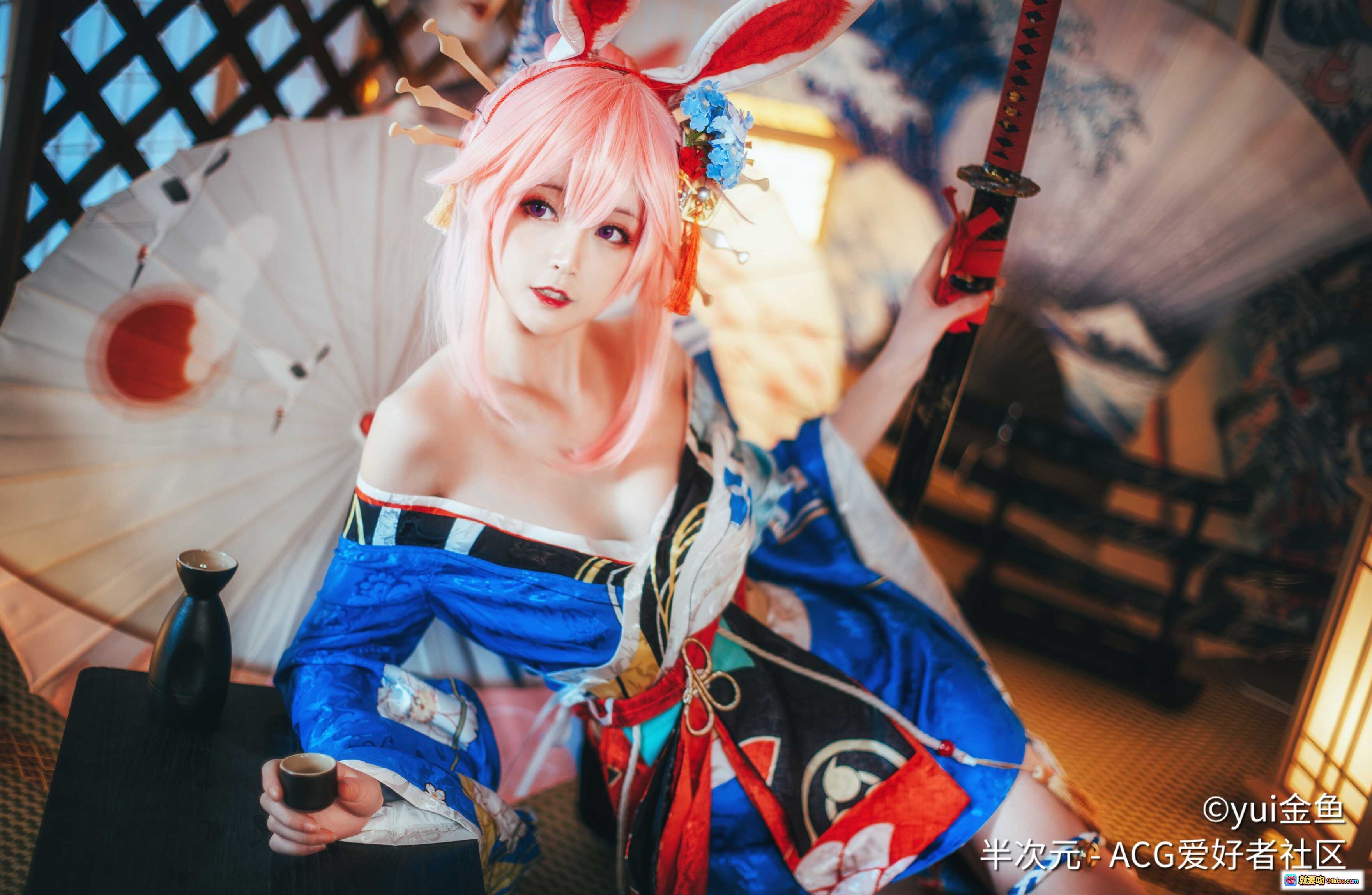 图片[2] - yui金鱼八重樱Cosplay写真 | 粉发兔耳和风造型 | 日式传统服饰美图 | ACG爱好者社区精选NO.024 - 就要吻