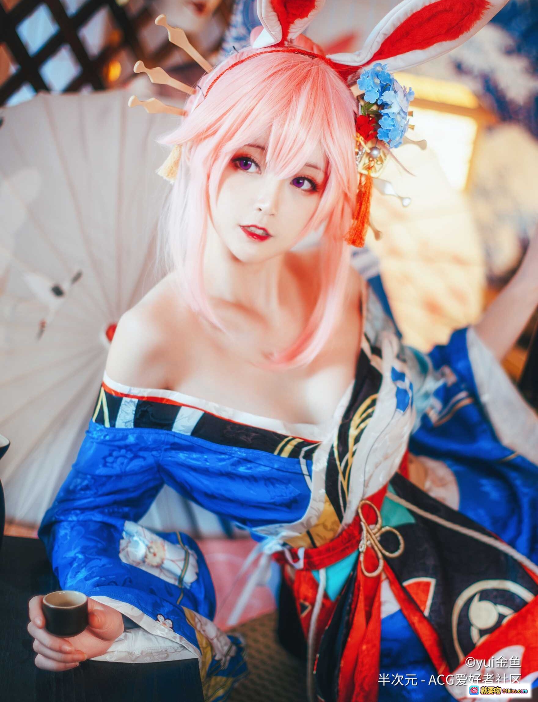 图片[6] - yui金鱼八重樱Cosplay写真 | 粉发兔耳和风造型 | 日式传统服饰美图 | ACG爱好者社区精选NO.024 - 就要吻