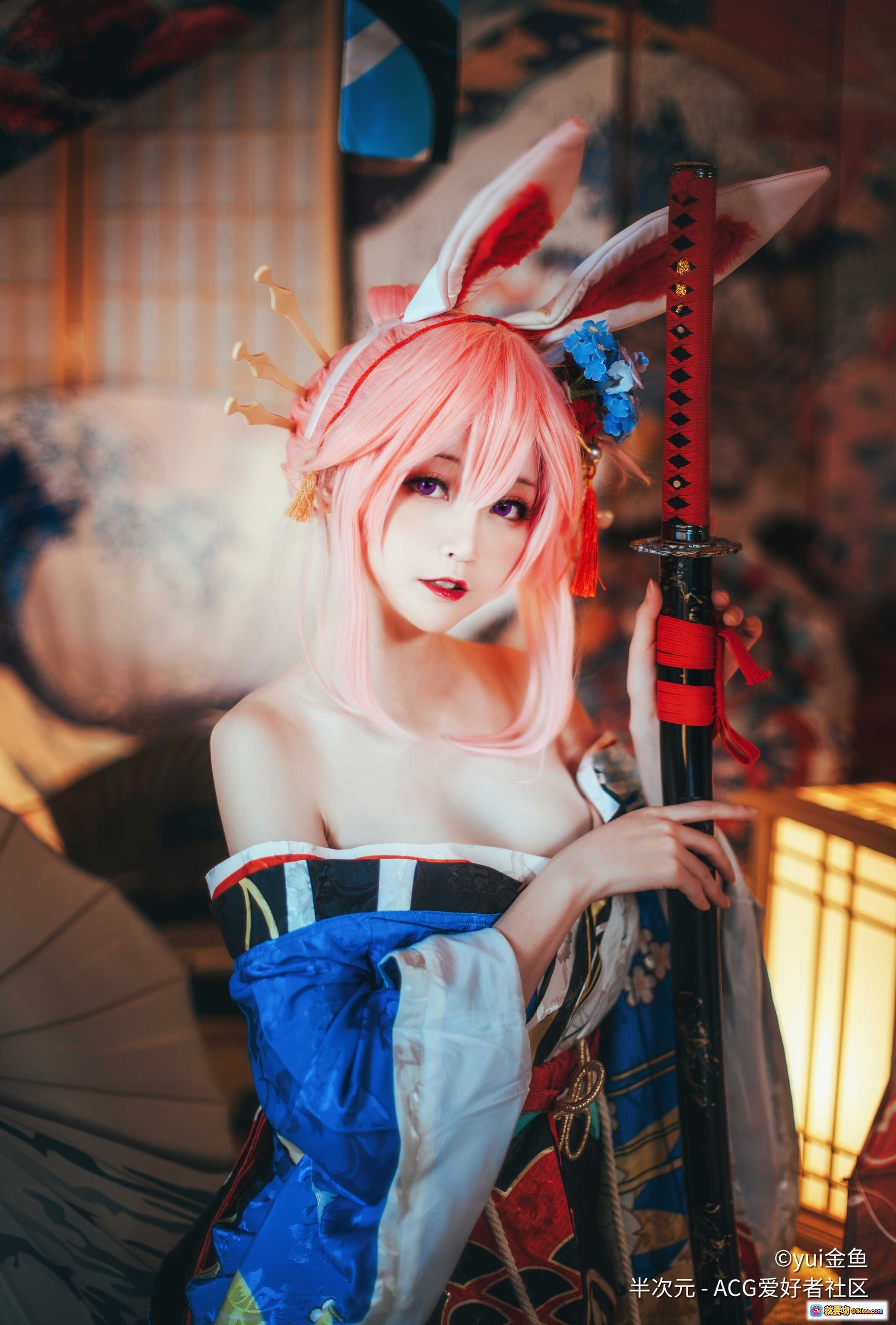 图片[10] - yui金鱼八重樱Cosplay写真 | 粉发兔耳和风造型 | 日式传统服饰美图 | ACG爱好者社区精选NO.024 - 就要吻