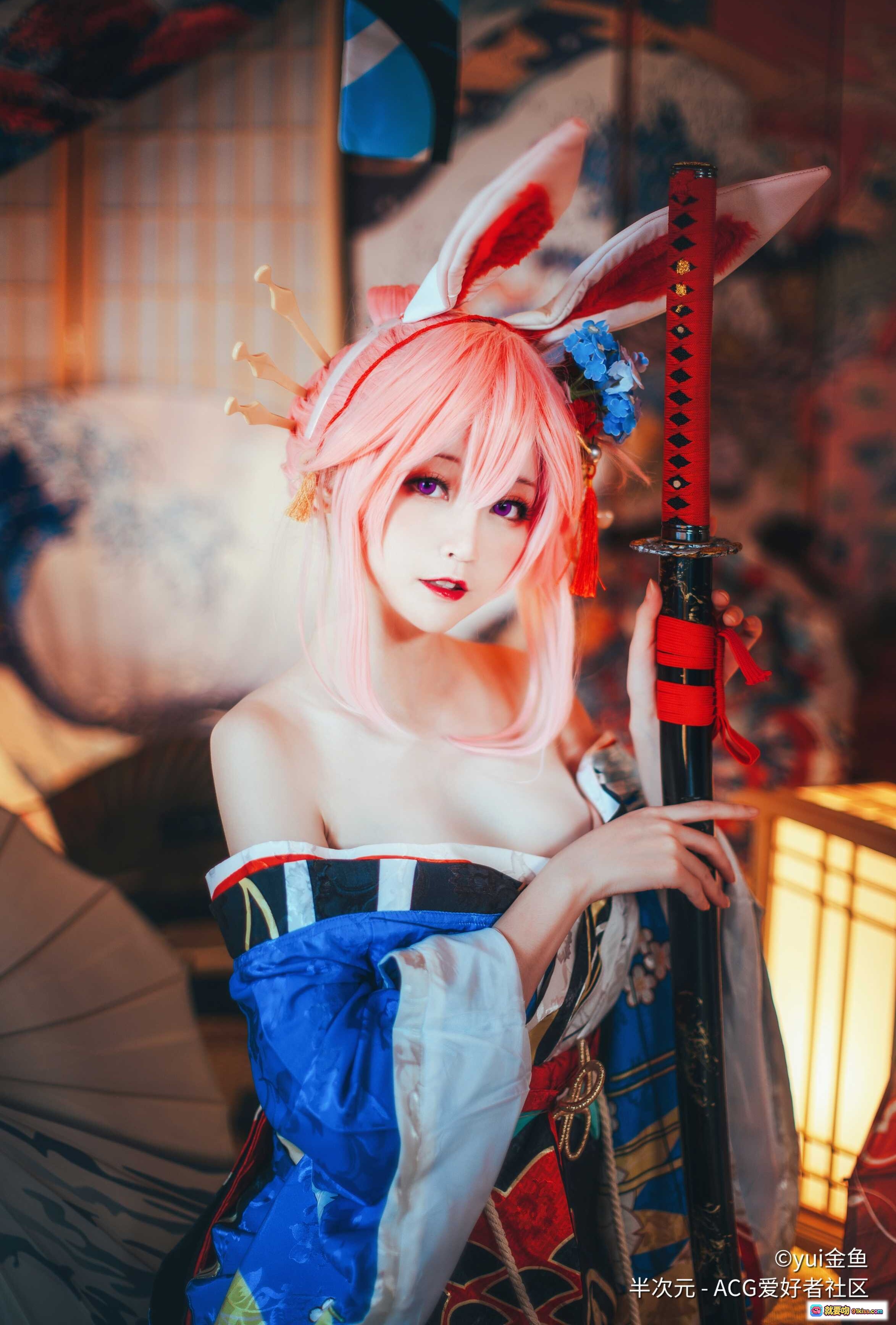 图片[3] - yui金鱼八重樱Cosplay写真 | 粉发兔耳和风造型 | 日式传统服饰美图 | ACG爱好者社区精选NO.024 - 就要吻