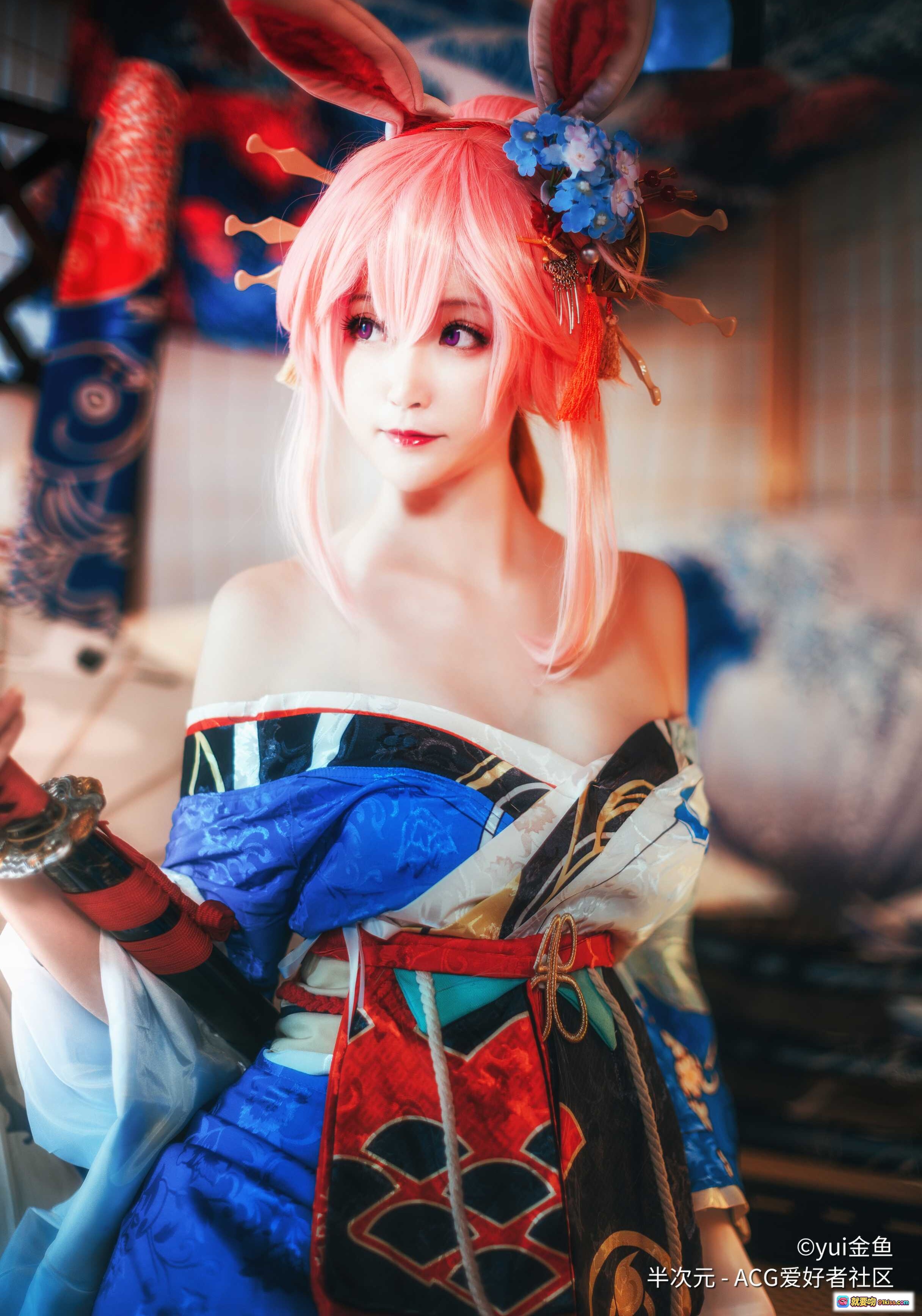 图片[9] - yui金鱼八重樱Cosplay写真 | 粉发兔耳和风造型 | 日式传统服饰美图 | ACG爱好者社区精选NO.024 - 就要吻