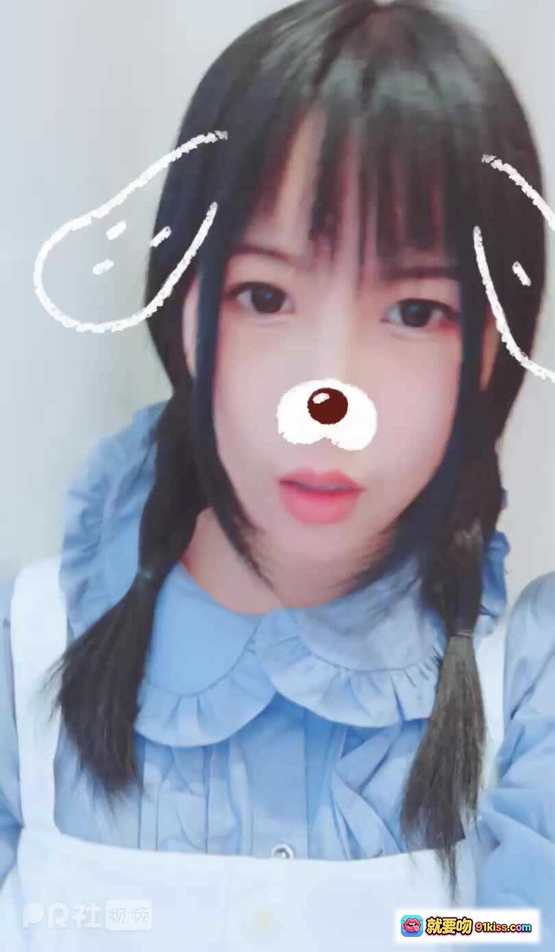 图片[7] - 逐月SU可爱萌系少女穿搭｜蓝色荷叶边衬衫+白色围裙｜双马尾+卡通狗耳滤镜｜清新居家风写真 - 就要吻