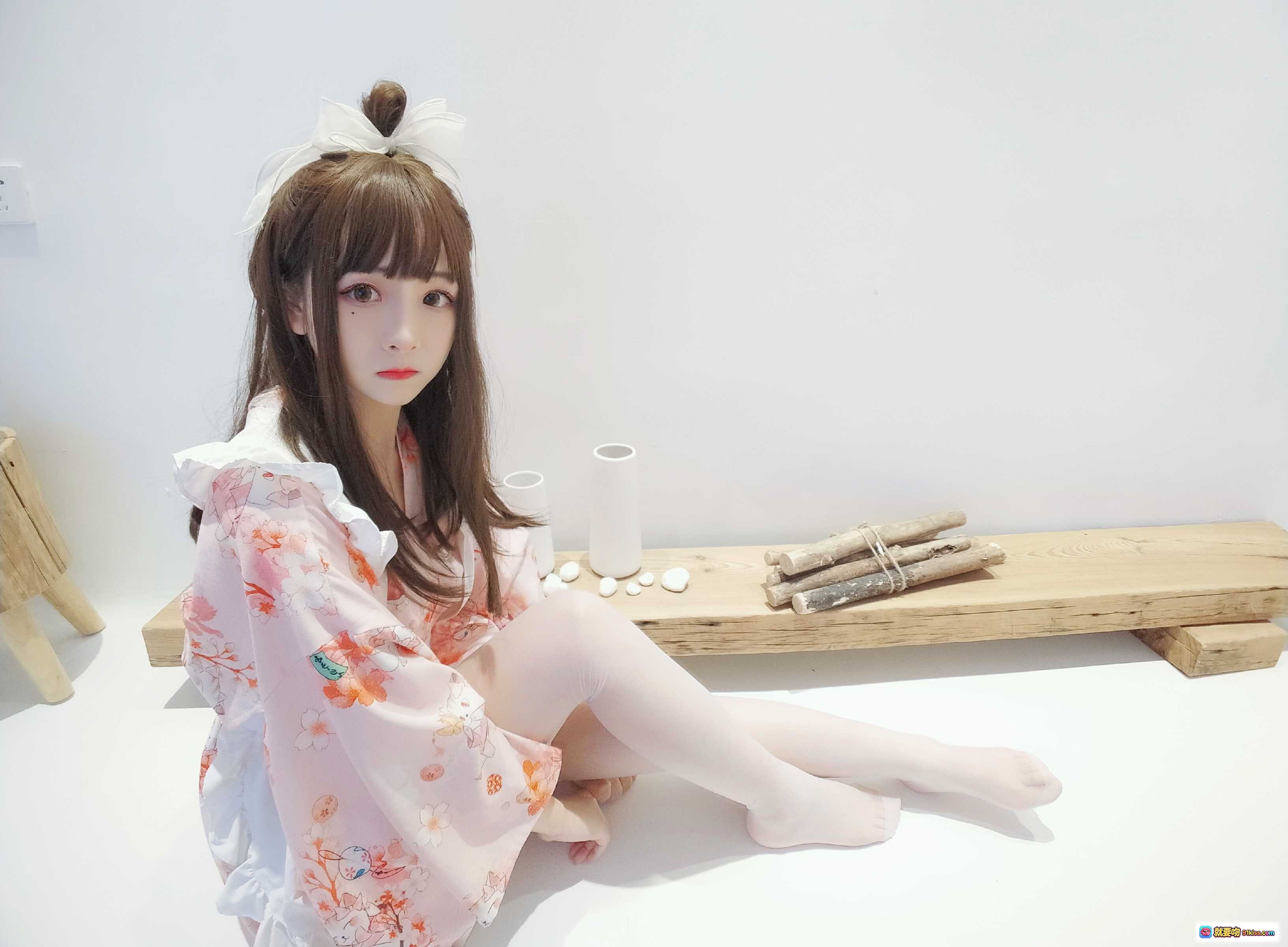 图片[4] - 古川NO.030浴衣女仆写真｜粉色和风少女坐姿美腿白丝萌系造型室内日系摄影13P - 就要吻