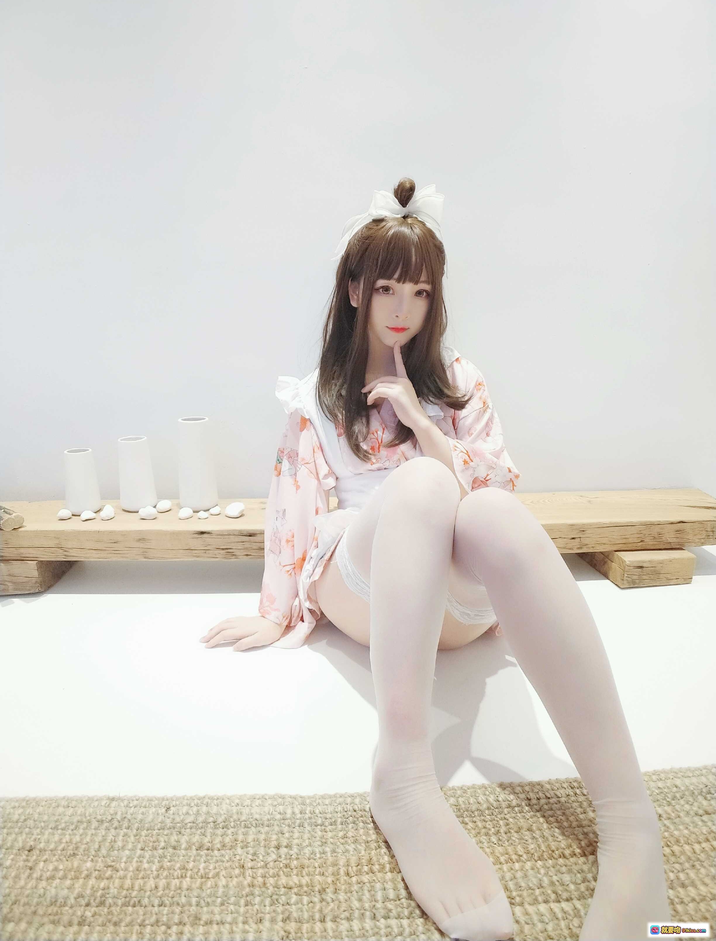 图片[7] - 古川NO.030浴衣女仆写真｜粉色和风少女坐姿美腿白丝萌系造型室内日系摄影13P - 就要吻
