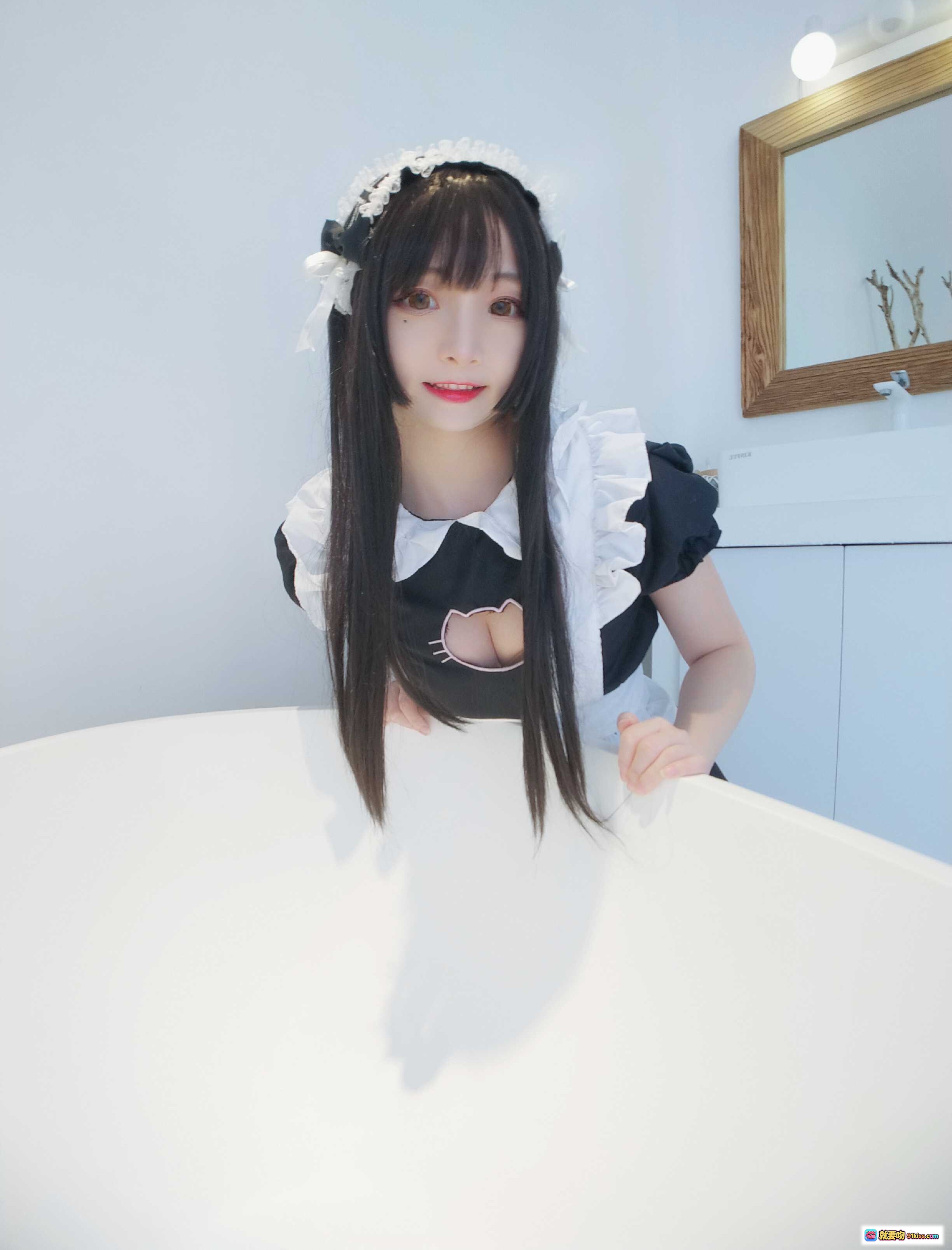 图片[1] - 古川NO.013黑白女仆装写真｜可爱猫耳头饰+蕾丝边制服+长发甜美风｜35P高清图集 - 就要吻