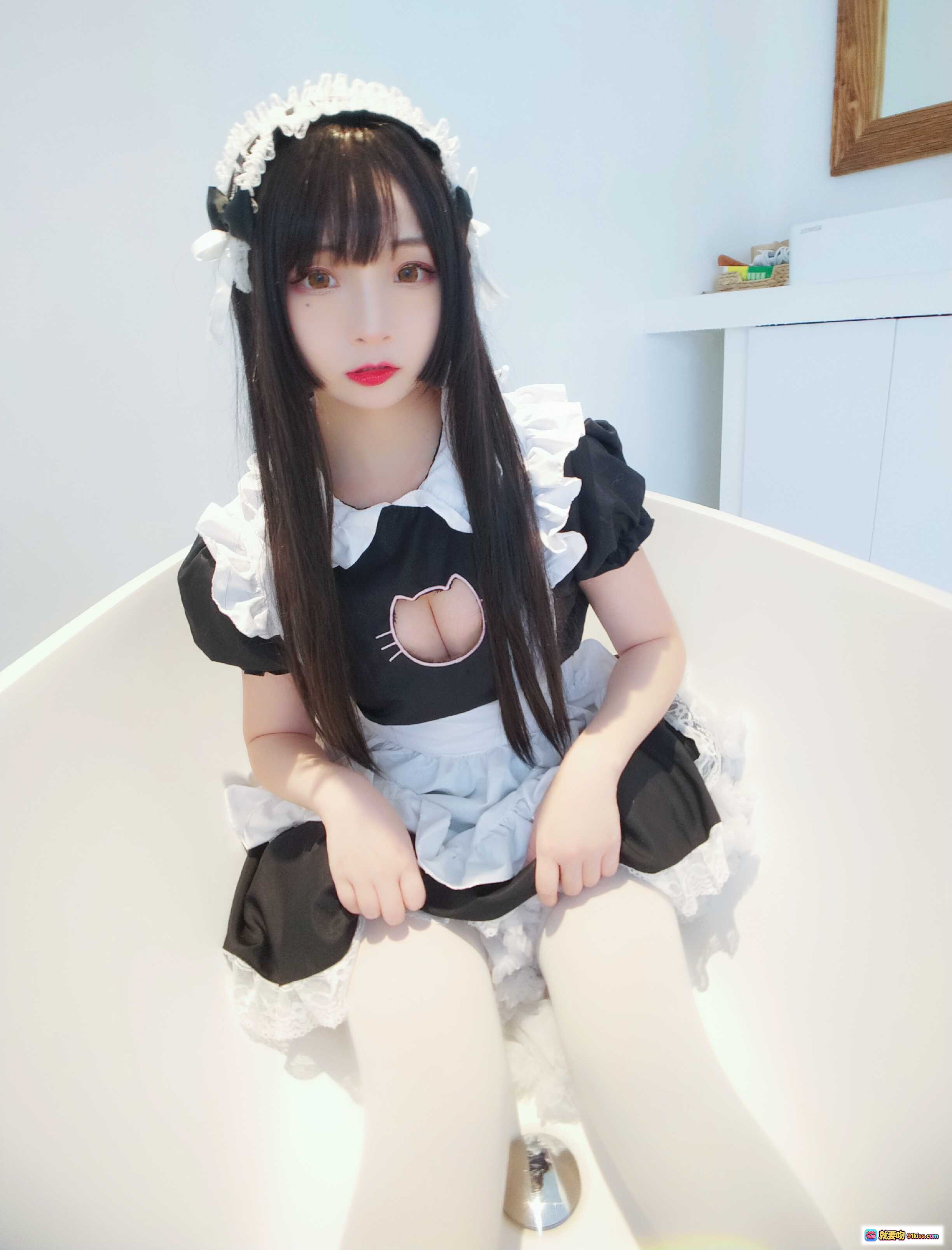 图片[2] - 古川NO.013黑白女仆装写真｜可爱猫耳头饰+蕾丝边制服+长发甜美风｜35P高清图集 - 就要吻