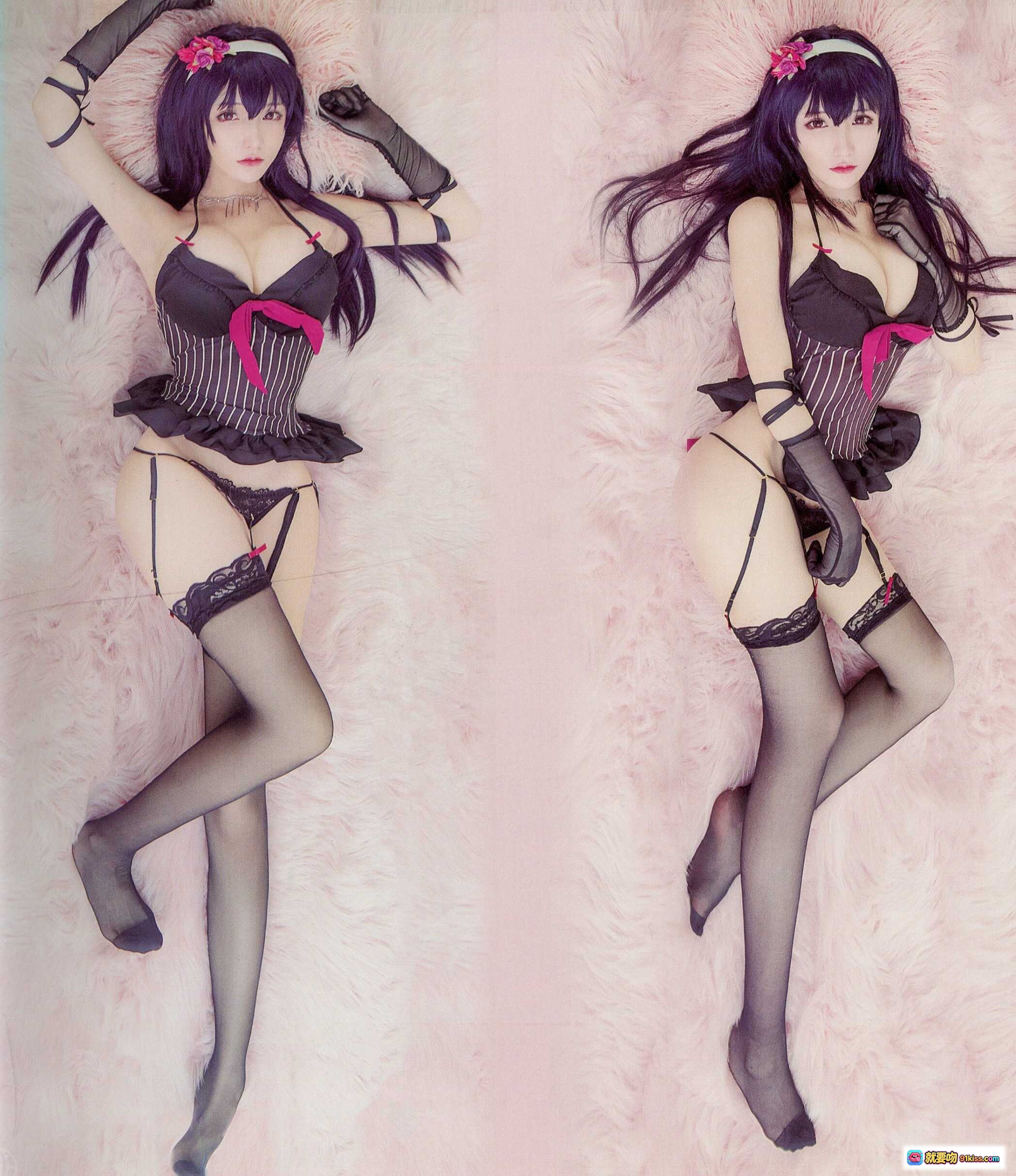 图片[3] - 魔王学姐本cosplay写真集 | 紫发少女黑丝蕾丝裙 | 草莓抱枕粉嫩背景 | 50P高清图包83MB - 就要吻