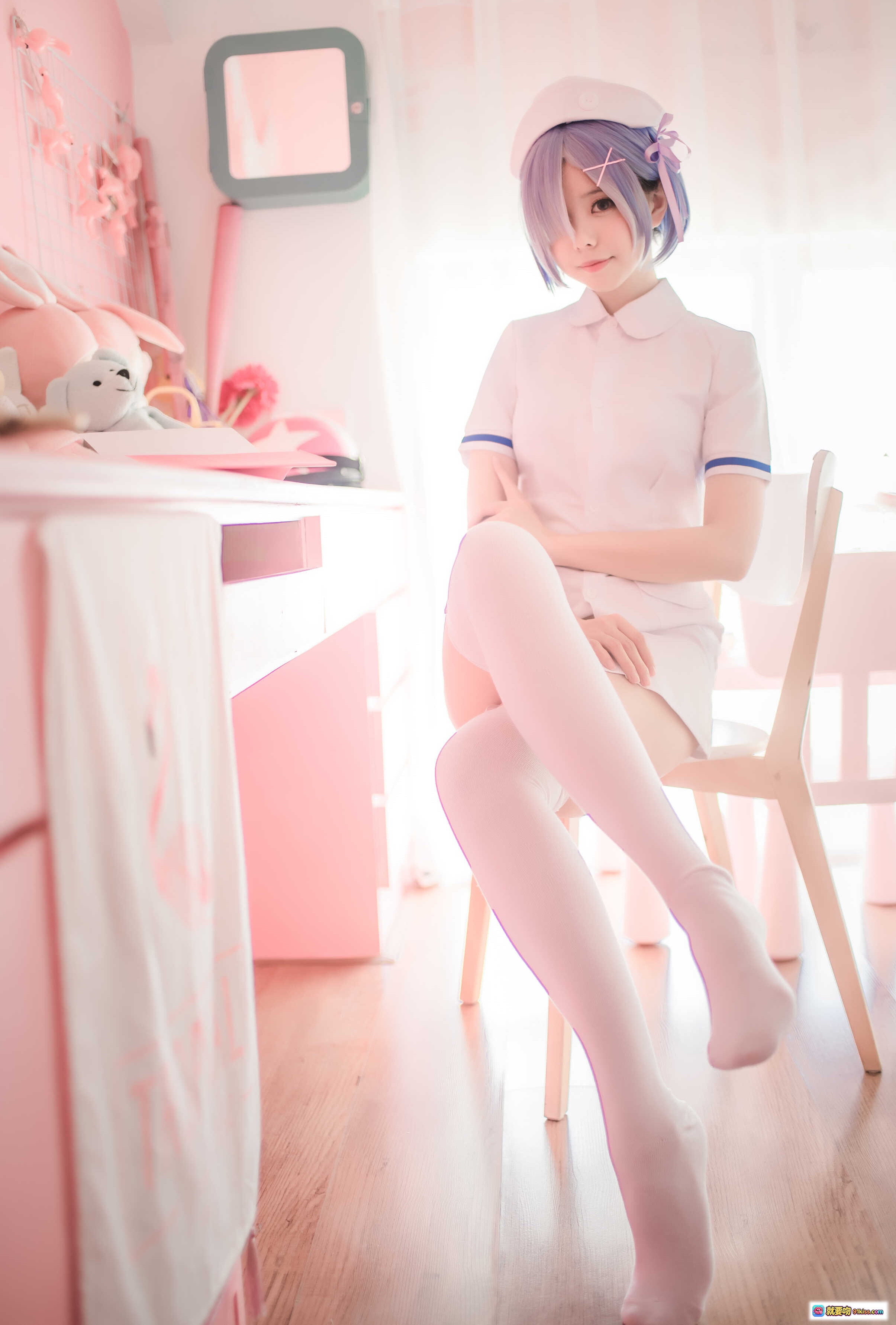 图片[1] - 小野妹子W NO.024 蕾姆护士cosplay 粉色房间美腿白丝少女写真 12P高清图集 - 就要吻