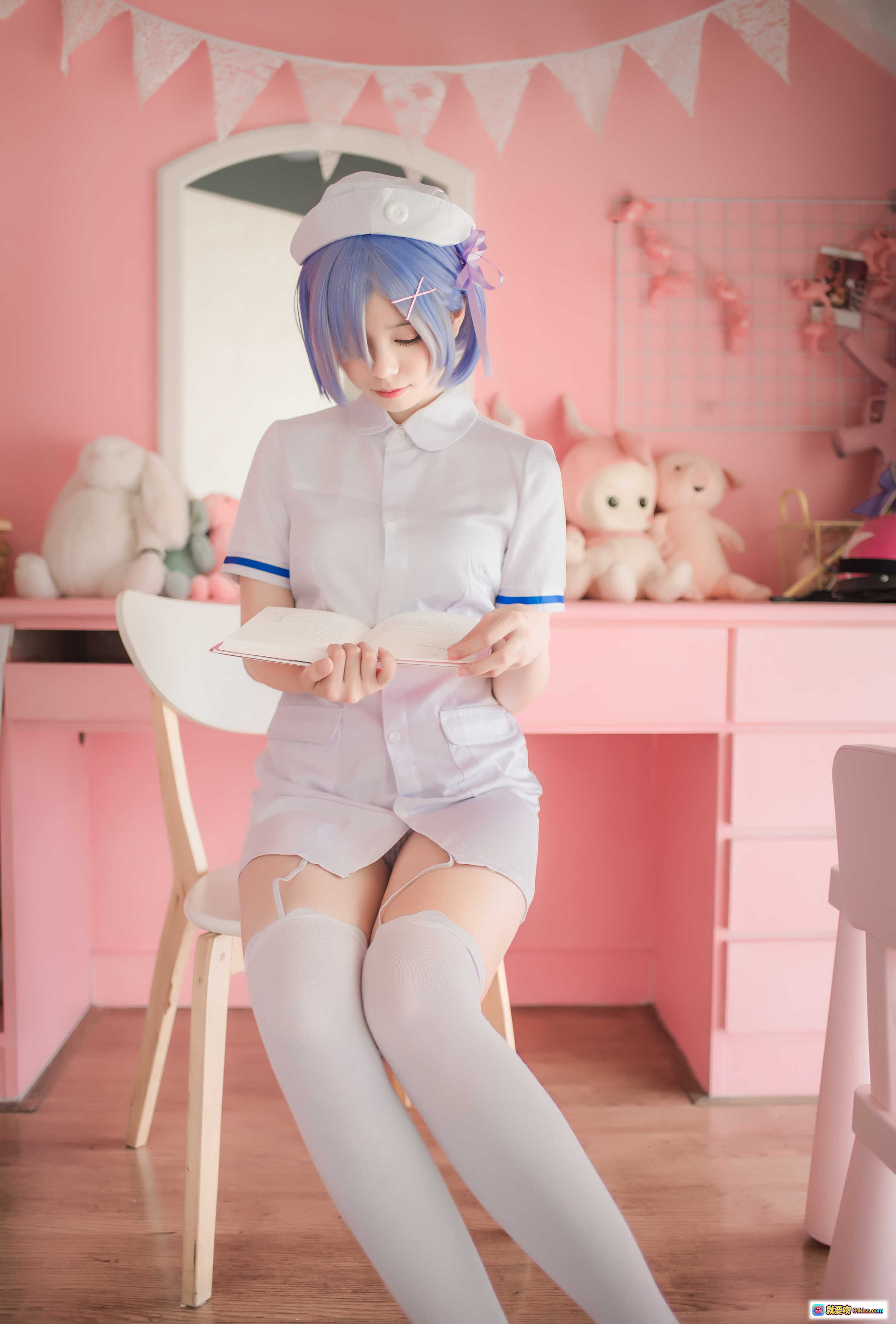 图片[7] - 小野妹子W NO.024 蕾姆护士cosplay 粉色房间美腿白丝少女写真 12P高清图集 - 就要吻