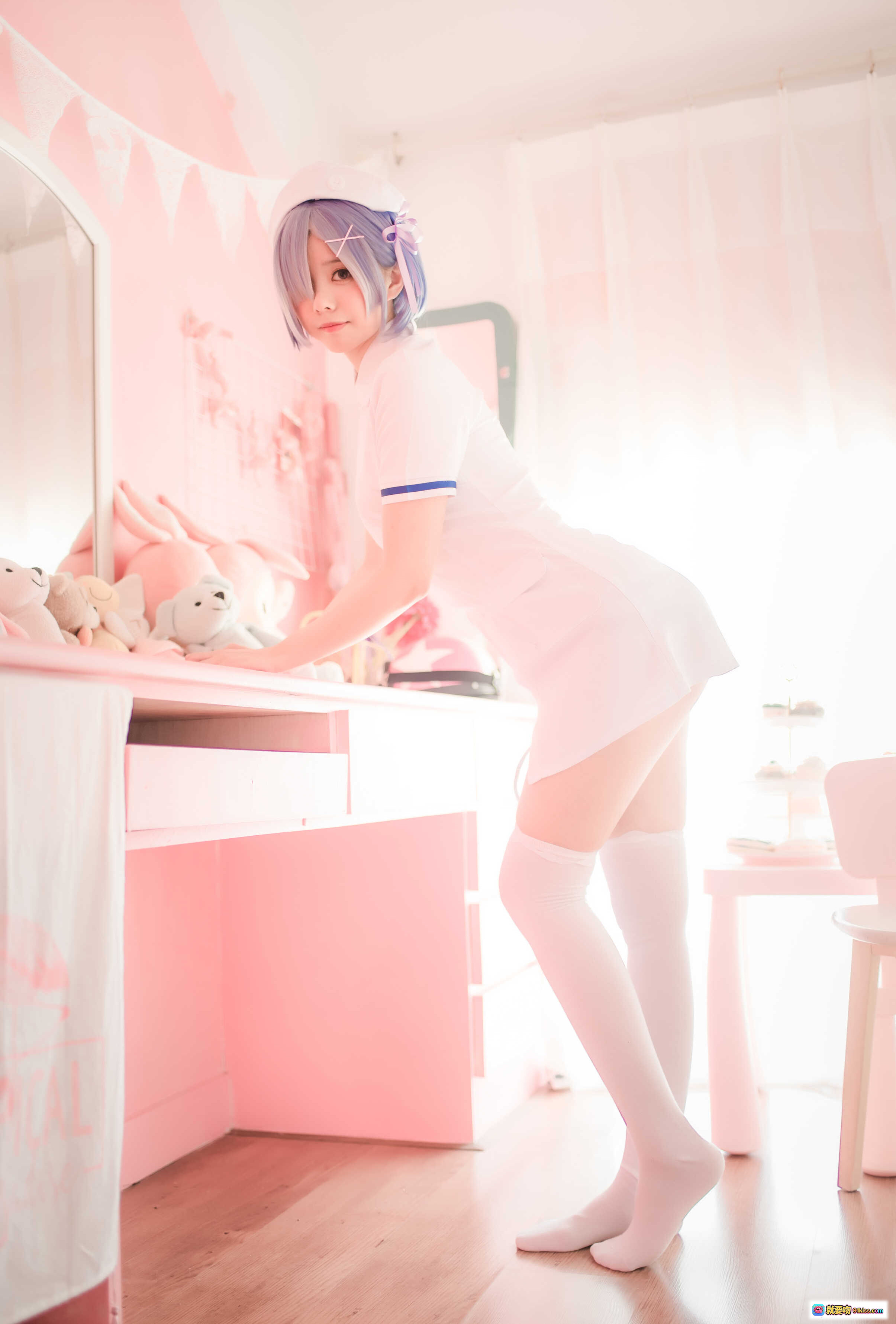 图片[5] - 小野妹子W NO.024 蕾姆护士cosplay 粉色房间美腿白丝少女写真 12P高清图集 - 就要吻