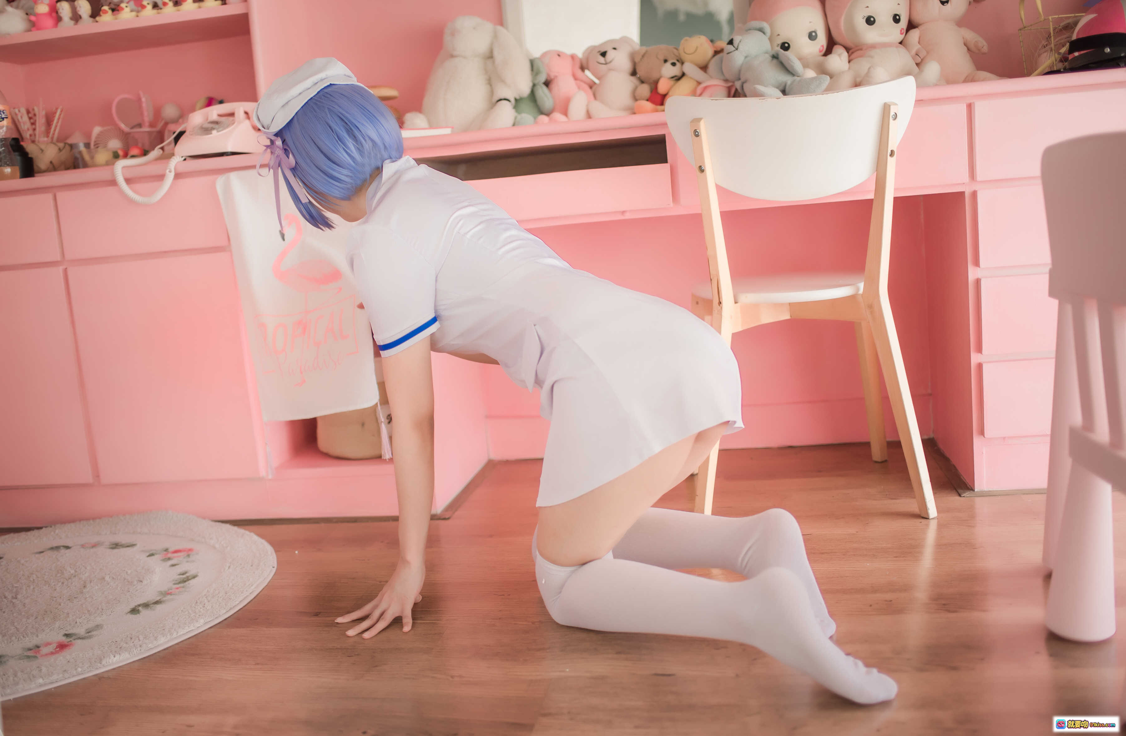 图片[9] - 小野妹子W NO.024 蕾姆护士cosplay 粉色房间美腿白丝少女写真 12P高清图集 - 就要吻