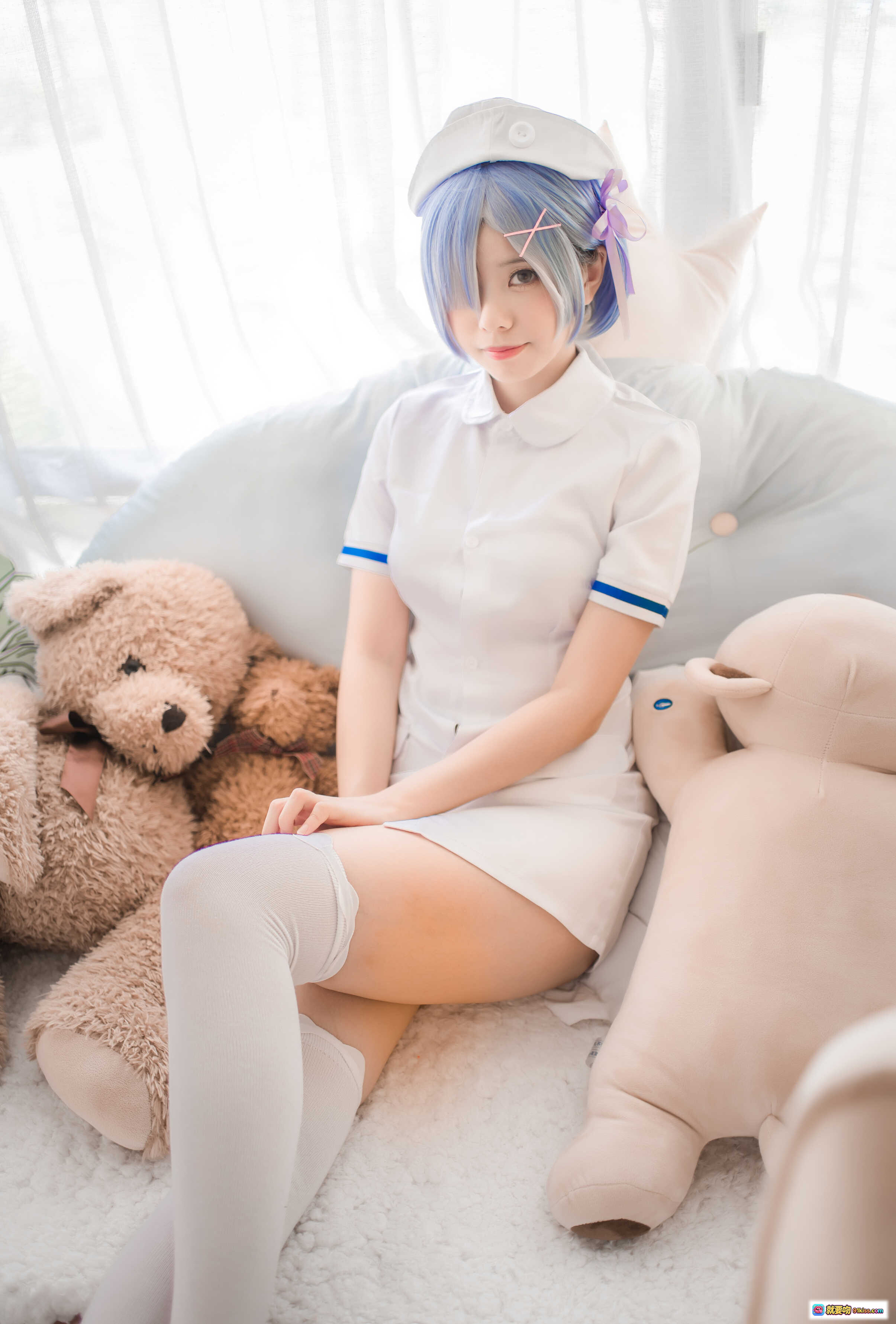 图片[6] - 小野妹子W NO.024 蕾姆护士cosplay 粉色房间美腿白丝少女写真 12P高清图集 - 就要吻