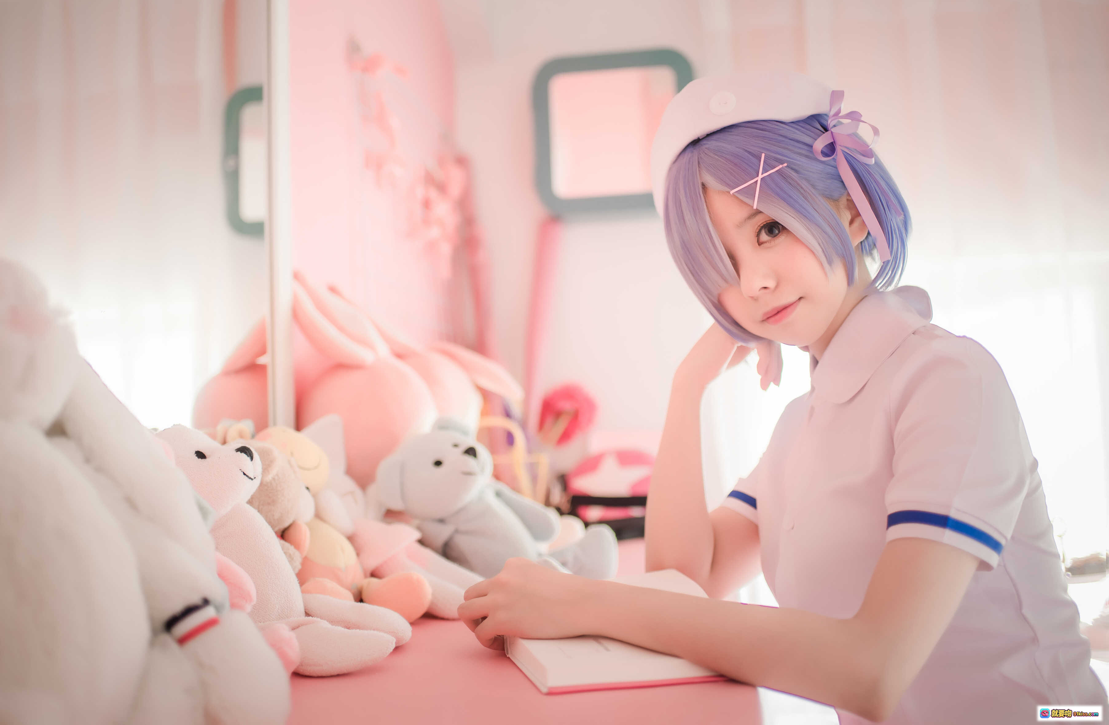 图片[3] - 小野妹子W NO.024 蕾姆护士cosplay 粉色房间美腿白丝少女写真 12P高清图集 - 就要吻