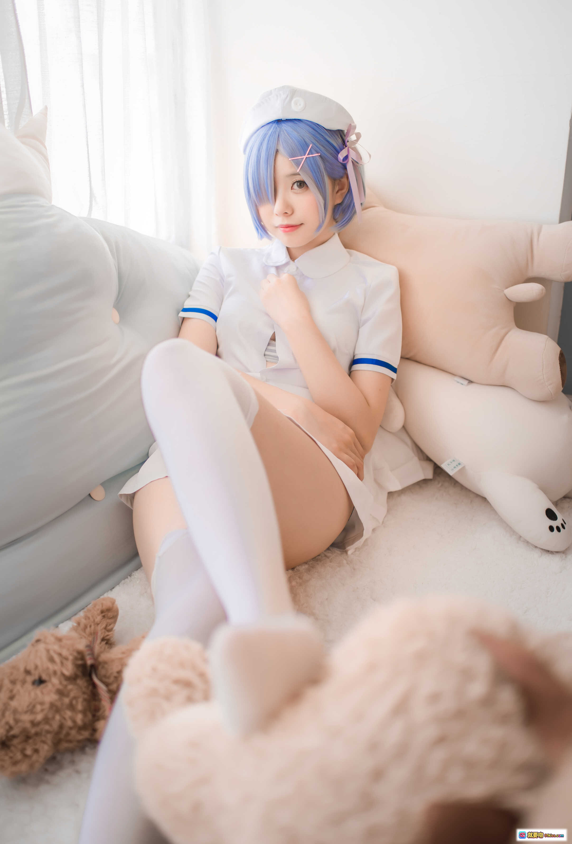 图片[10] - 小野妹子W NO.024 蕾姆护士cosplay 粉色房间美腿白丝少女写真 12P高清图集 - 就要吻