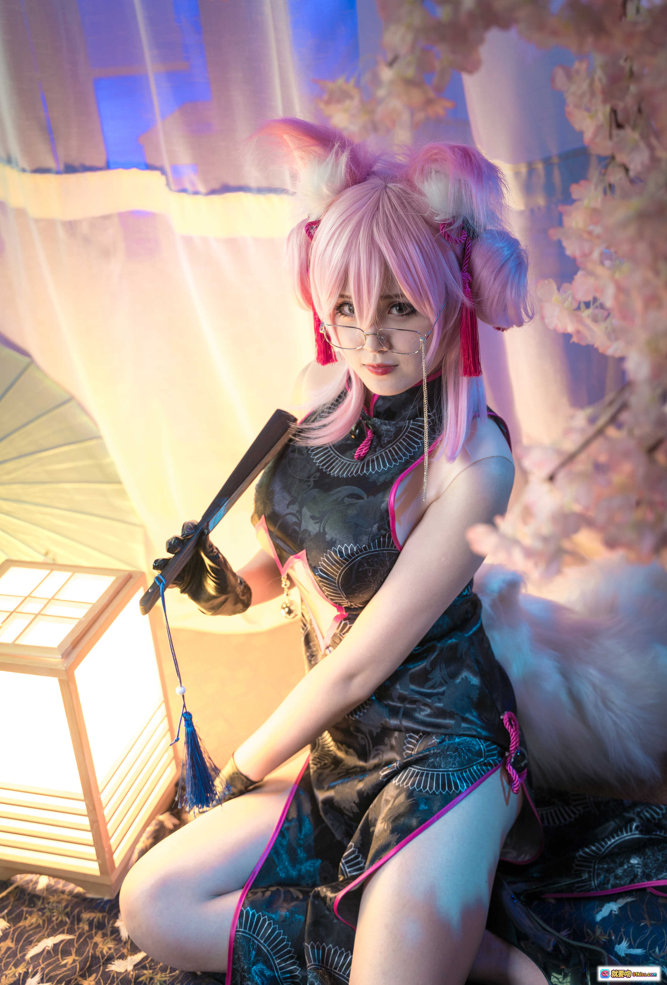 图片[6] - 秋楚楚小玉Cosplay写真｜粉色兔耳旗袍造型｜日式和风场景｜44P高清图集 - 就要吻