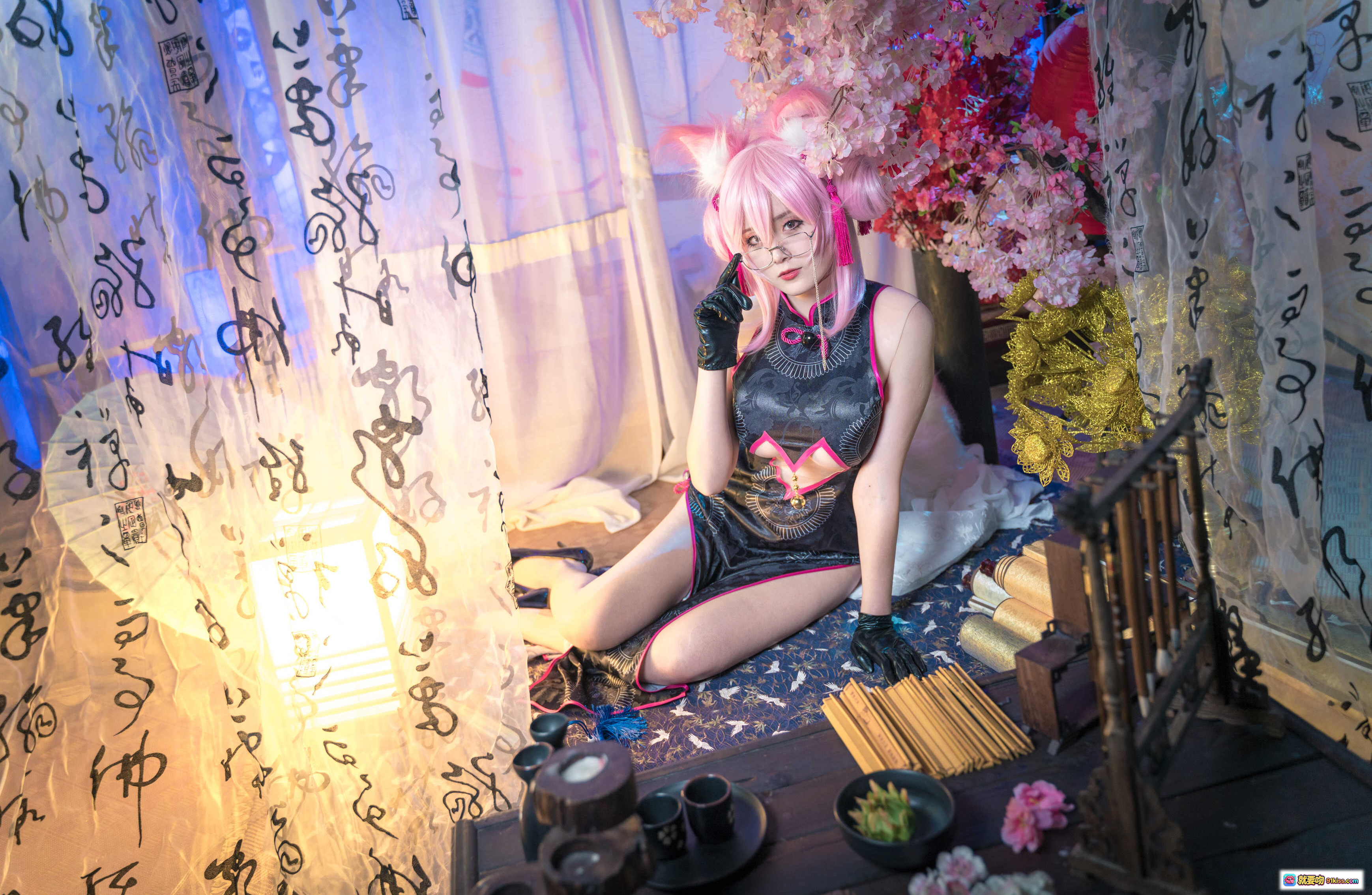 图片[5] - 秋楚楚小玉Cosplay写真｜粉色兔耳旗袍造型｜日式和风场景｜44P高清图集 - 就要吻