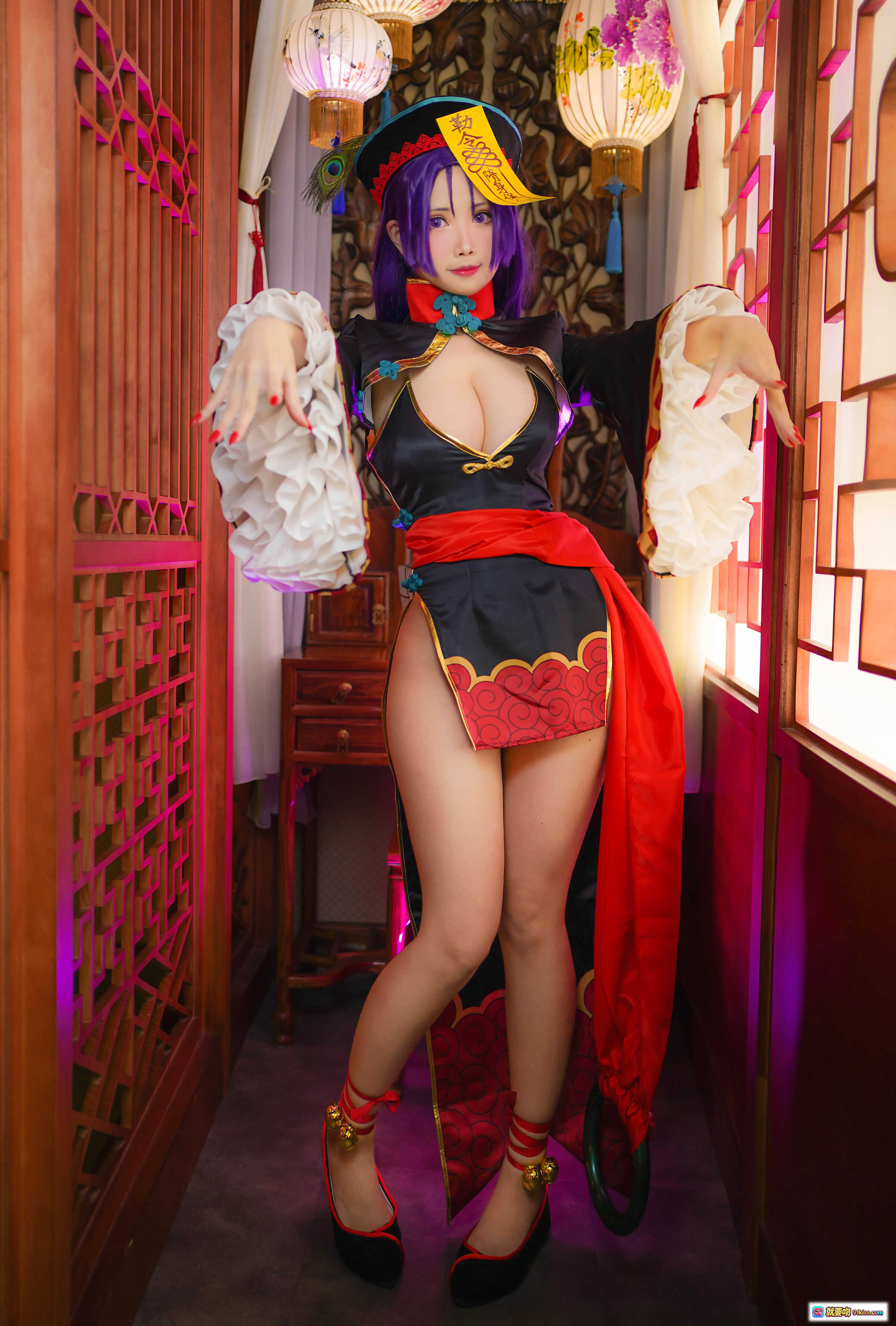 图片[2] - KaYa萱 NO.024 僵尸酒吞 Cosplay写真 20P 44MB 紫发旗袍美腿高跟鞋 东方幻想风性感造型 - 就要吻