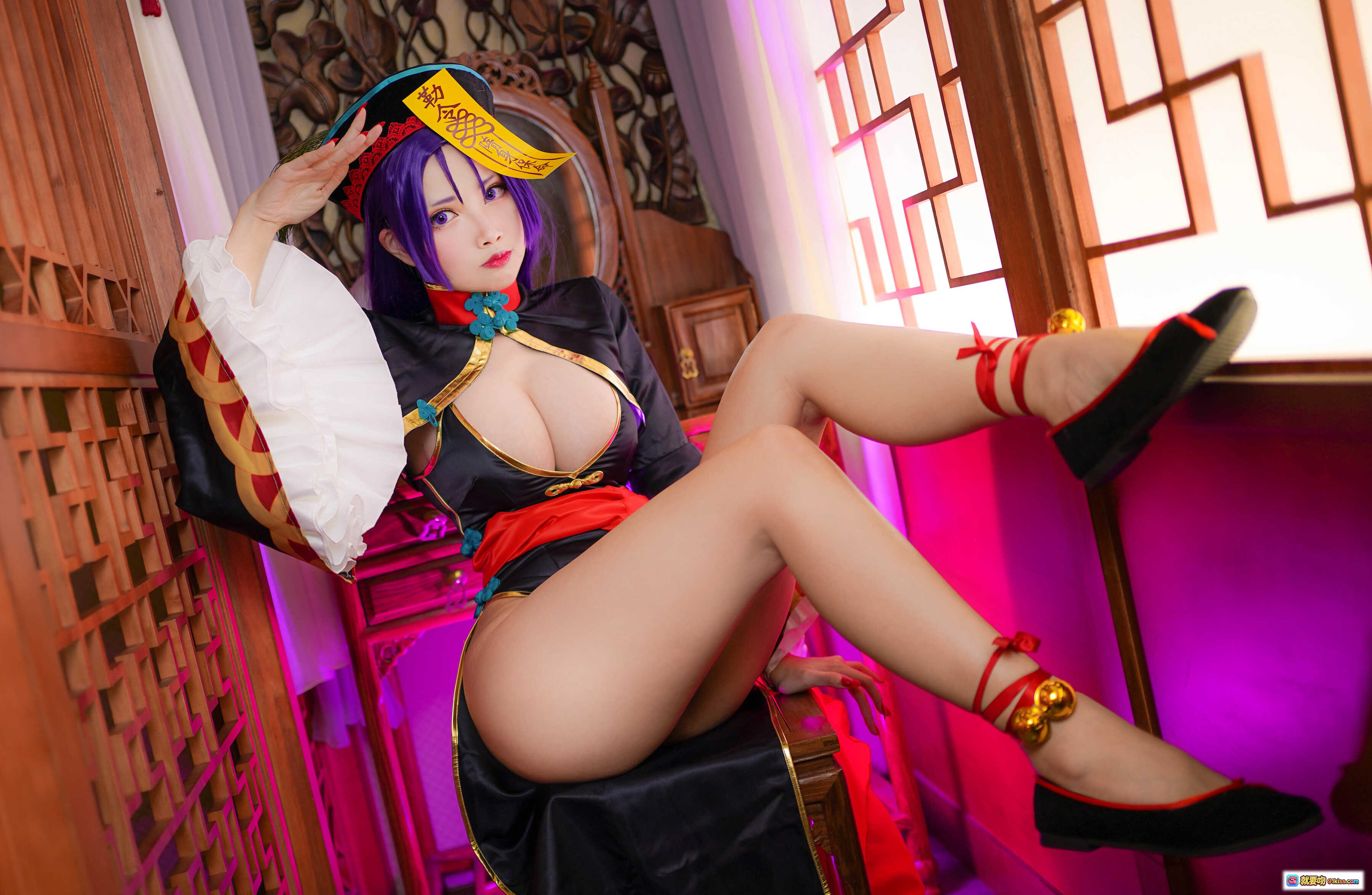 图片[6] - KaYa萱 NO.024 僵尸酒吞 Cosplay写真 20P 44MB 紫发旗袍美腿高跟鞋 东方幻想风性感造型 - 就要吻